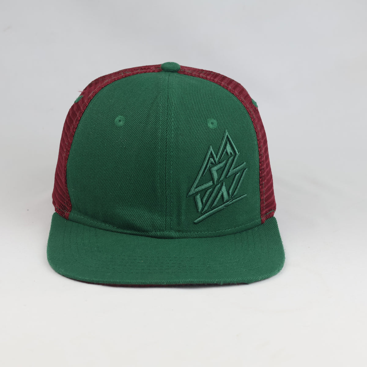 Thrifted Two-Tone Green Burgundy Mesh Snapback Cap (57-58cm) | 10517