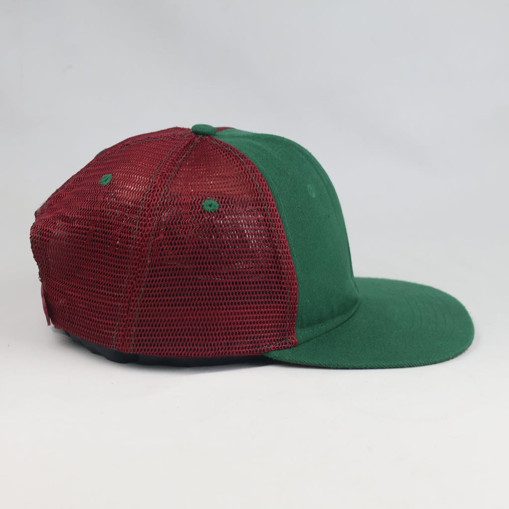 Thrifted Two-Tone Green Burgundy Mesh Snapback Cap (57-58cm) | 10517