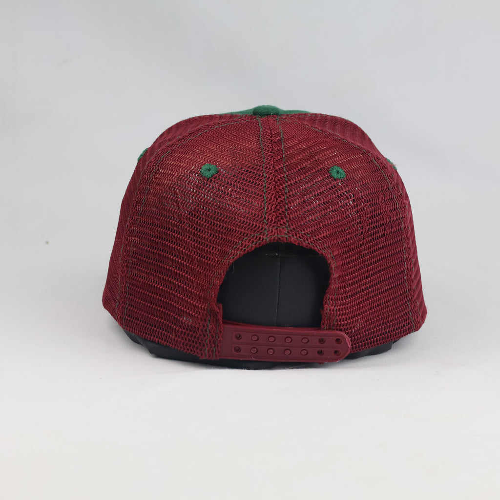 Thrifted Two-Tone Green Burgundy Mesh Snapback Cap (57-58cm) | 10517
