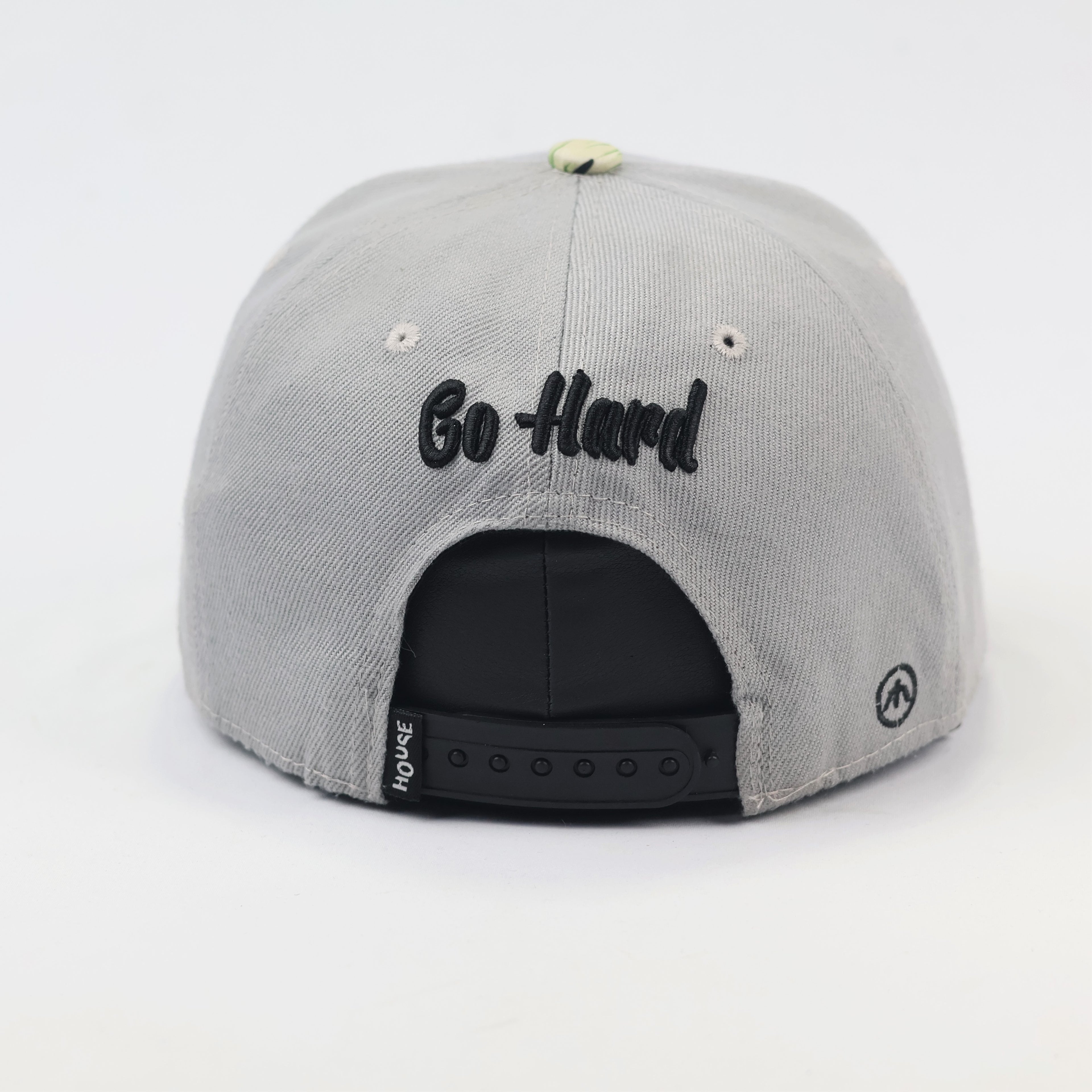 Streetwear Grey Floral Thrifted Snapback Cap - Unisex "Sick" Embroidery