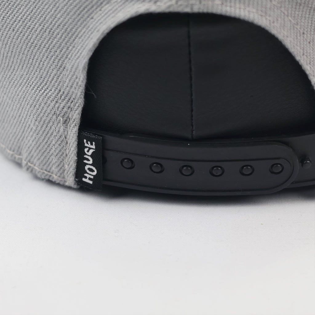 Streetwear Grey Floral Thrifted Snapback Cap - Unisex "Sick" Embroidery
