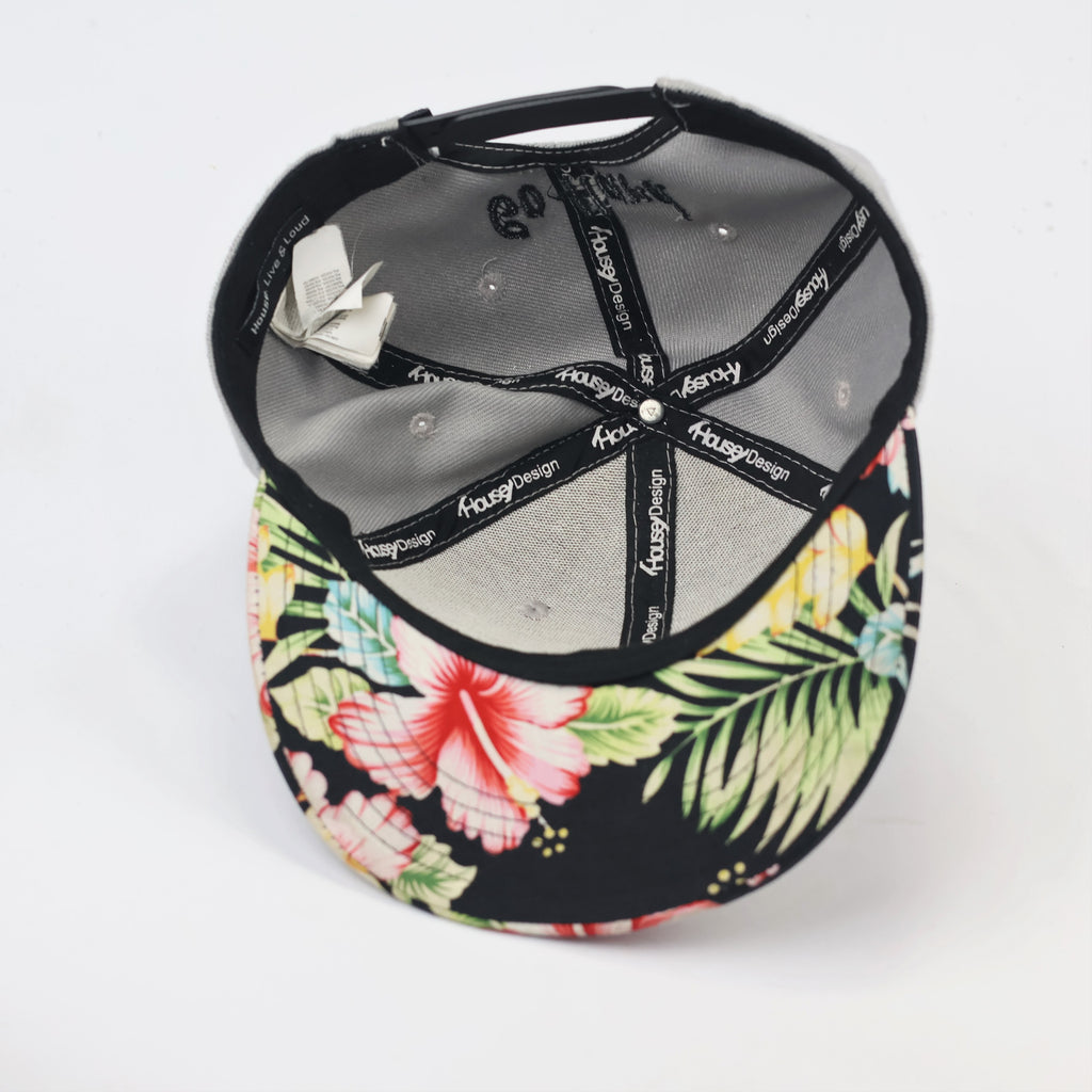 Streetwear Grey Floral Thrifted Snapback Cap - Unisex "Sick" Embroidery