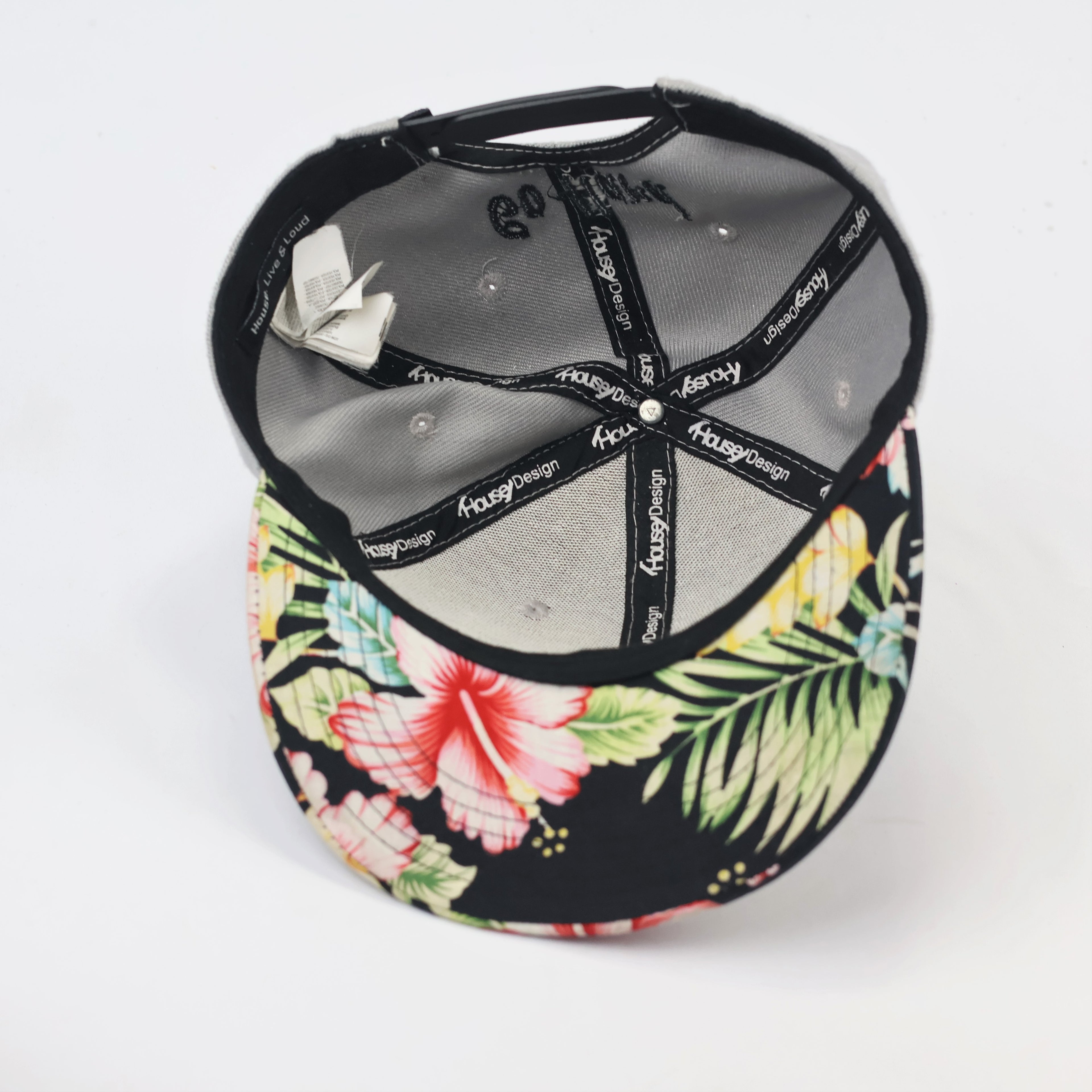 Streetwear Grey Floral Thrifted Snapback Cap - Unisex "Sick" Embroidery