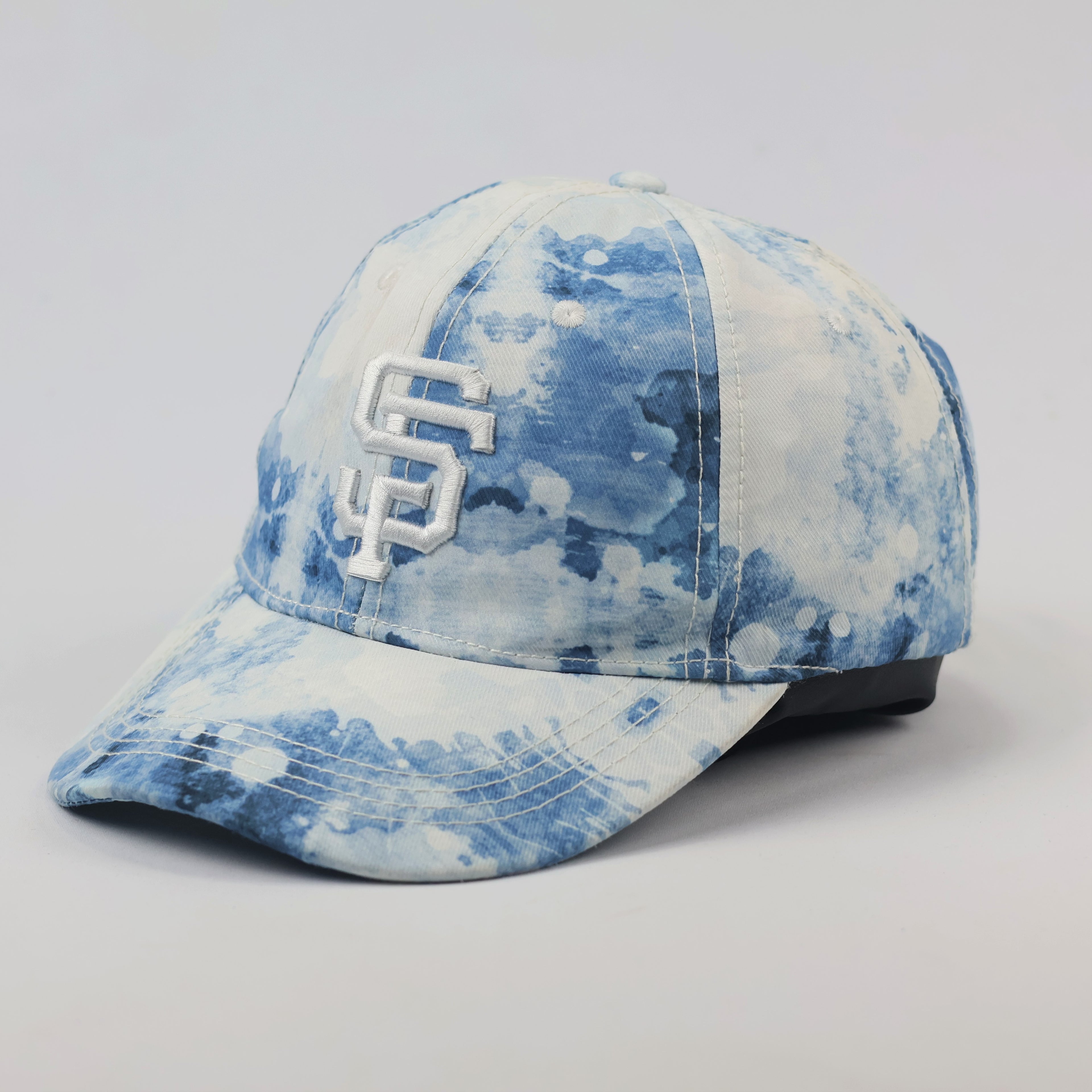 Vintage Style SF Tie-Dye Baseball Cap – Blue & White Adjustable Hat