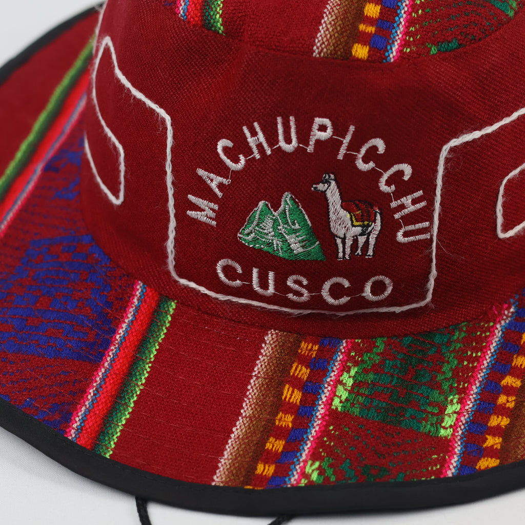 Andean Pattern Machu Picchu Sun Hat – Red Boho Waterproof Bucket Hat