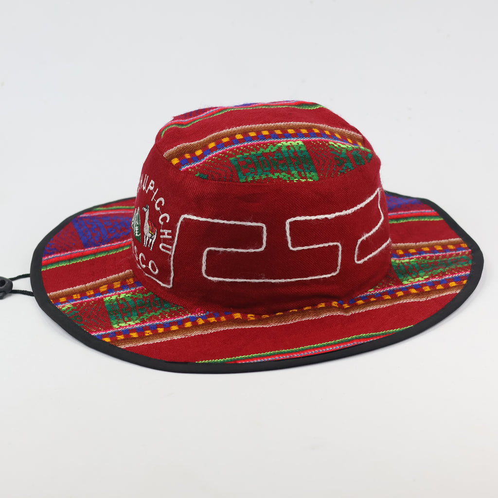 Andean Pattern Machu Picchu Sun Hat – Red Boho Waterproof Bucket Hat