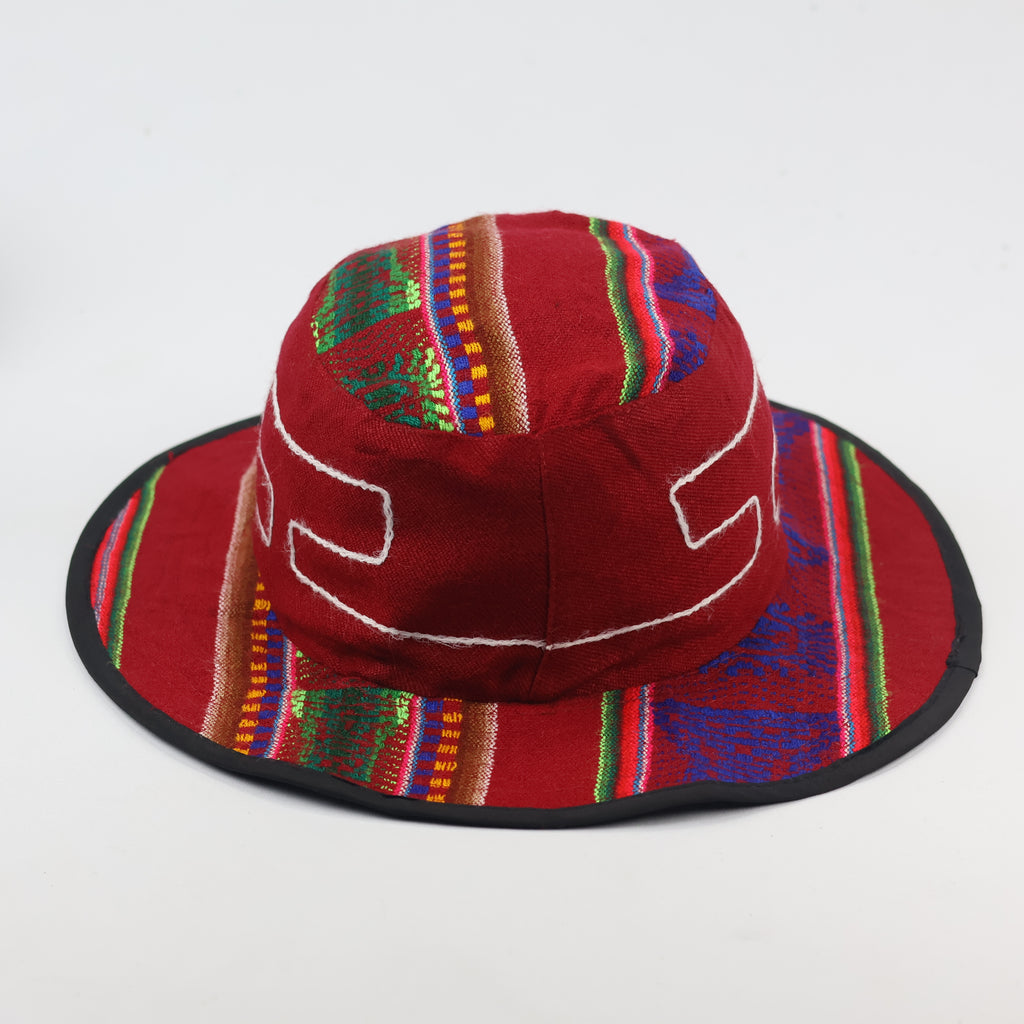 Andean Pattern Machu Picchu Sun Hat – Red Boho Waterproof Bucket Hat