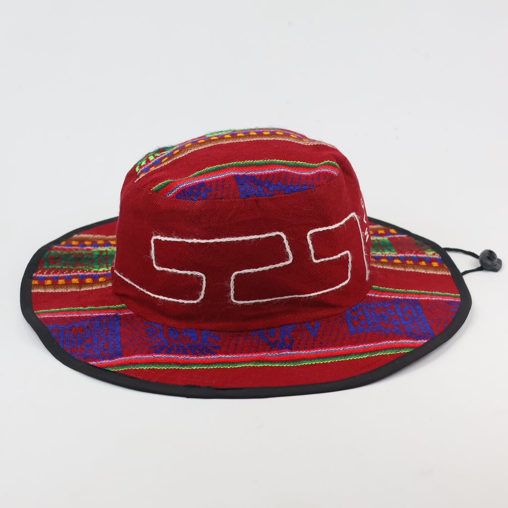 Andean Pattern Machu Picchu Sun Hat – Red Boho Waterproof Bucket Hat