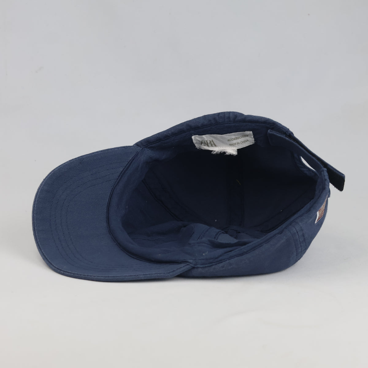 Thrifted Zara Cotton Blue Baseball Cap with US Flag (54-56cm) | 10526