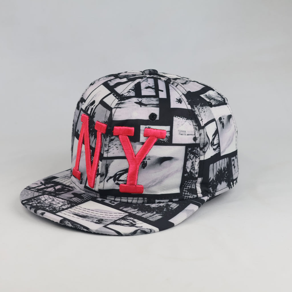 Thrifted Graphic Black & White NY Flat Brim Cap (58cm) | 10556