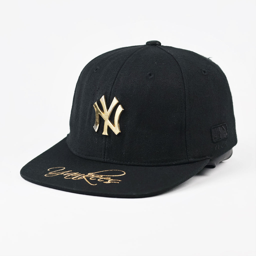Thrifted NY Yankees Metal Logo Cap | Gold Spellout Snapback