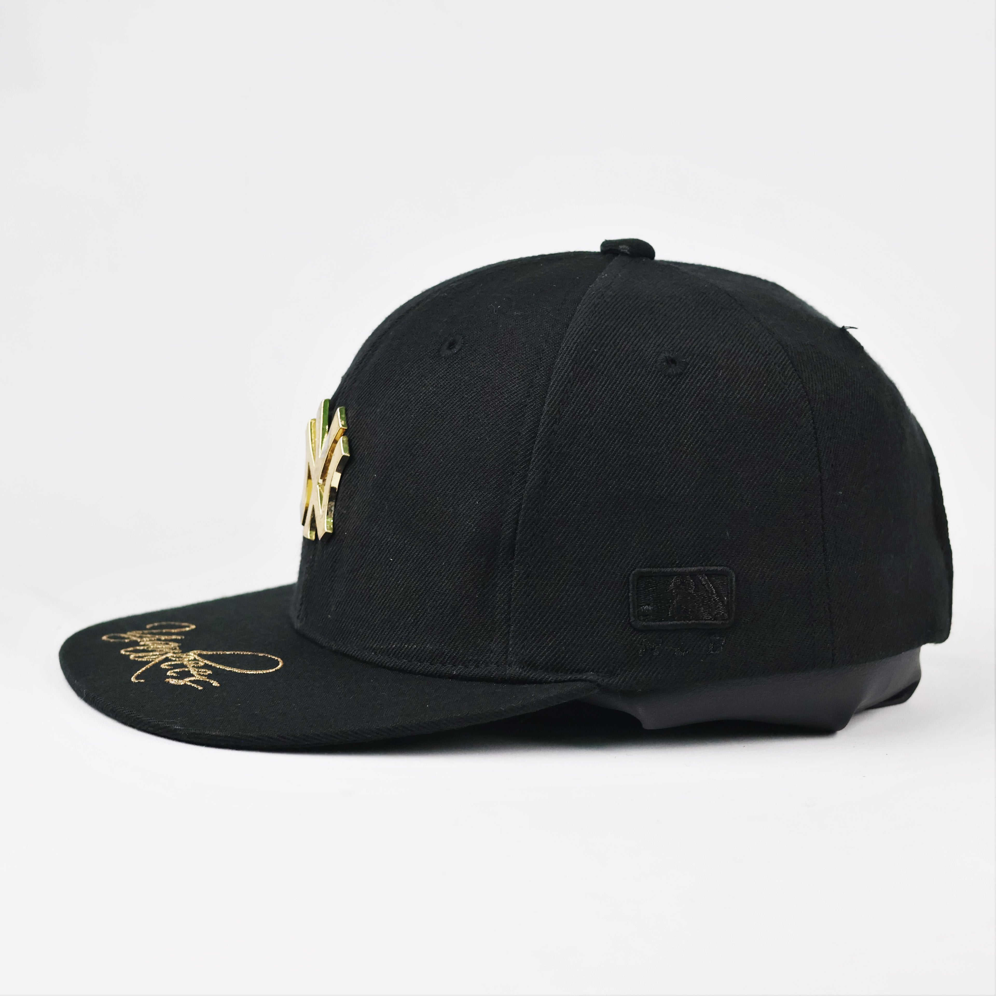 Thrifted NY Yankees Metal Logo Cap | Gold Spellout Snapback