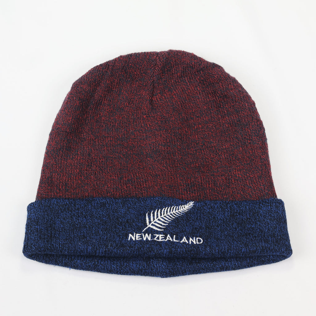 New Zealand "Silver Fern" Beanie | Cricket & Rugby Fan Winter Hat | Navy & Burgundy