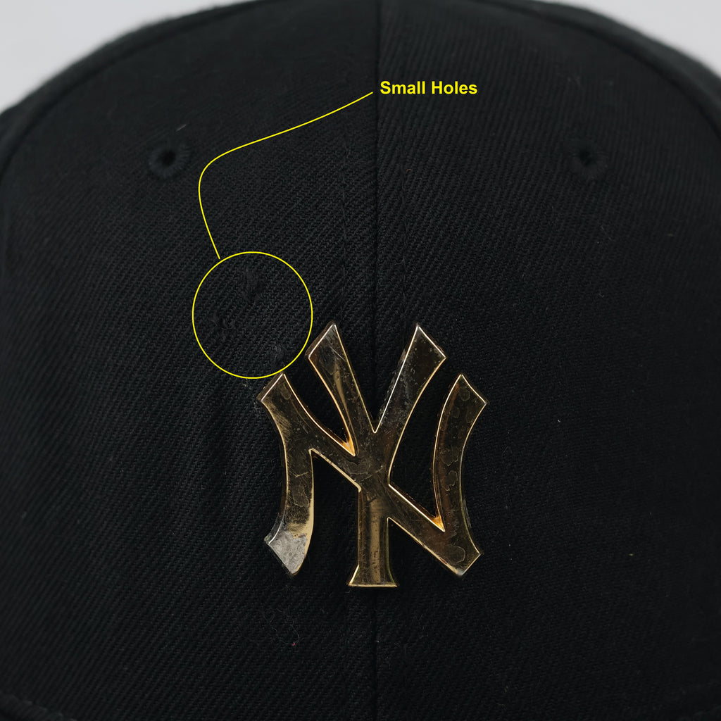 Thrifted NY Yankees Metal Logo Cap | Gold Spellout Snapback