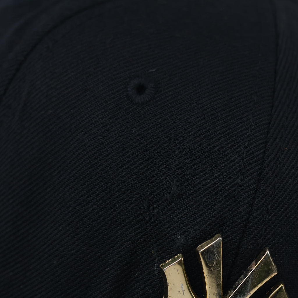 Thrifted NY Yankees Metal Logo Cap | Gold Spellout Snapback