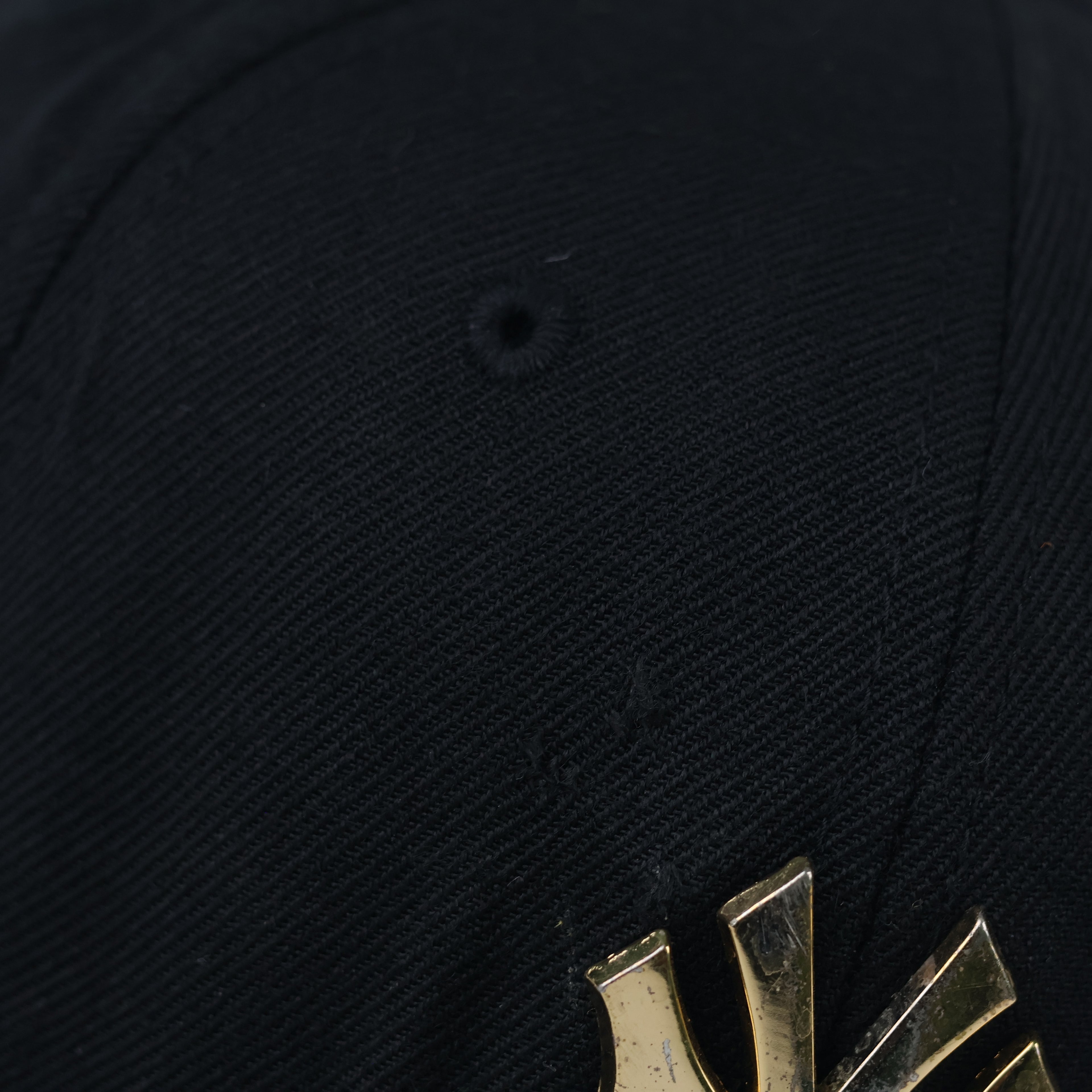 Thrifted NY Yankees Metal Logo Cap | Gold Spellout Snapback