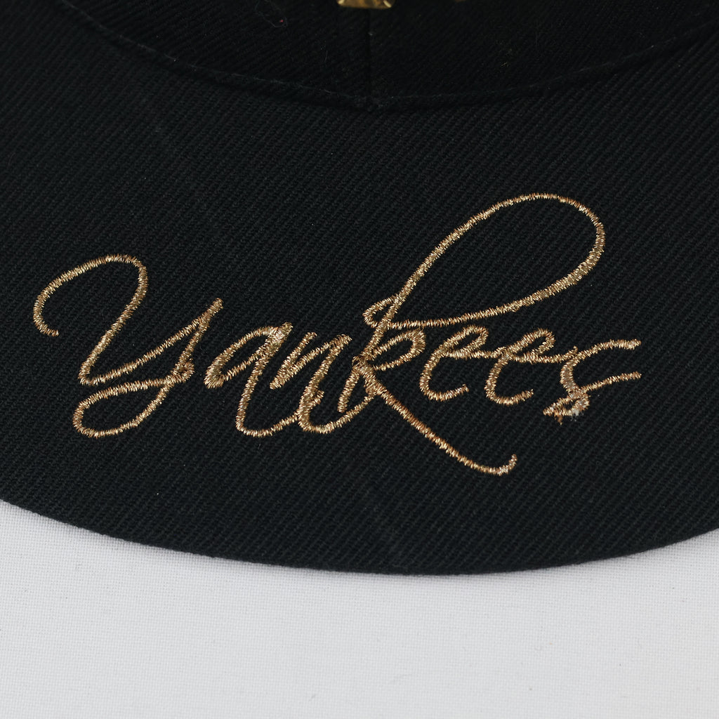 Thrifted NY Yankees Metal Logo Cap | Gold Spellout Snapback