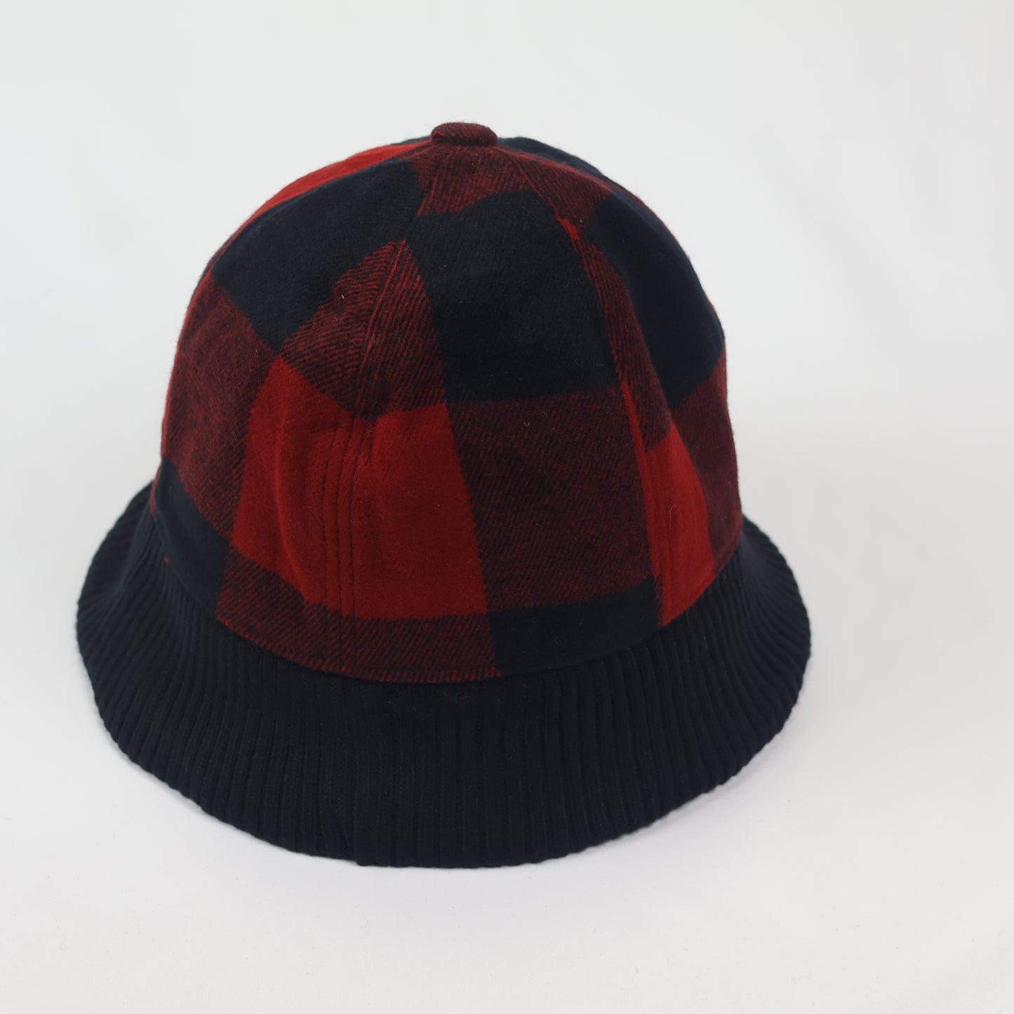 Korean Hybrid Bucket Hat | Red & Black Checkered Flannel with Knit Cuff
