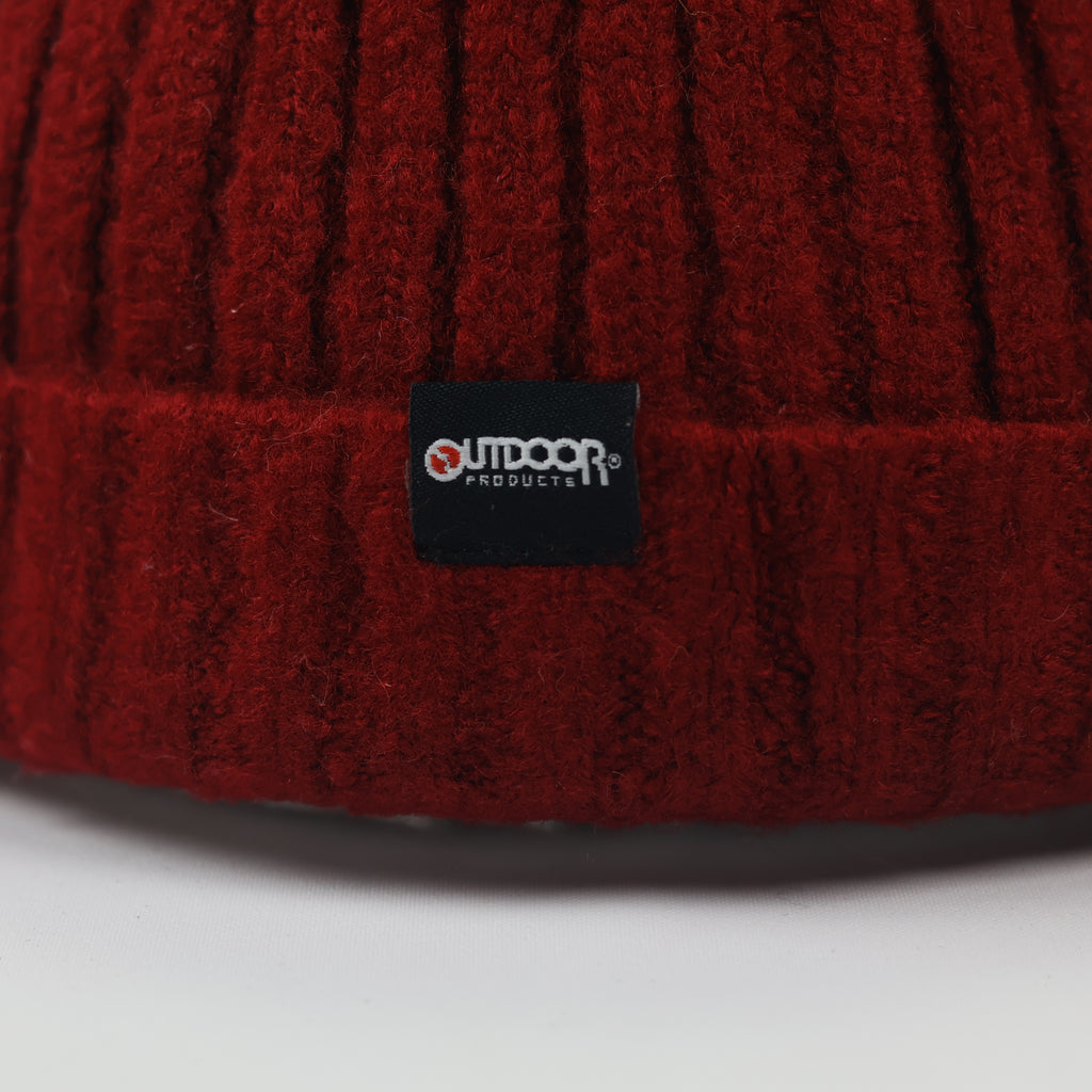 Vintage Style Short Beanie | Outdoor Products 1973 | Burgundy Red Knit