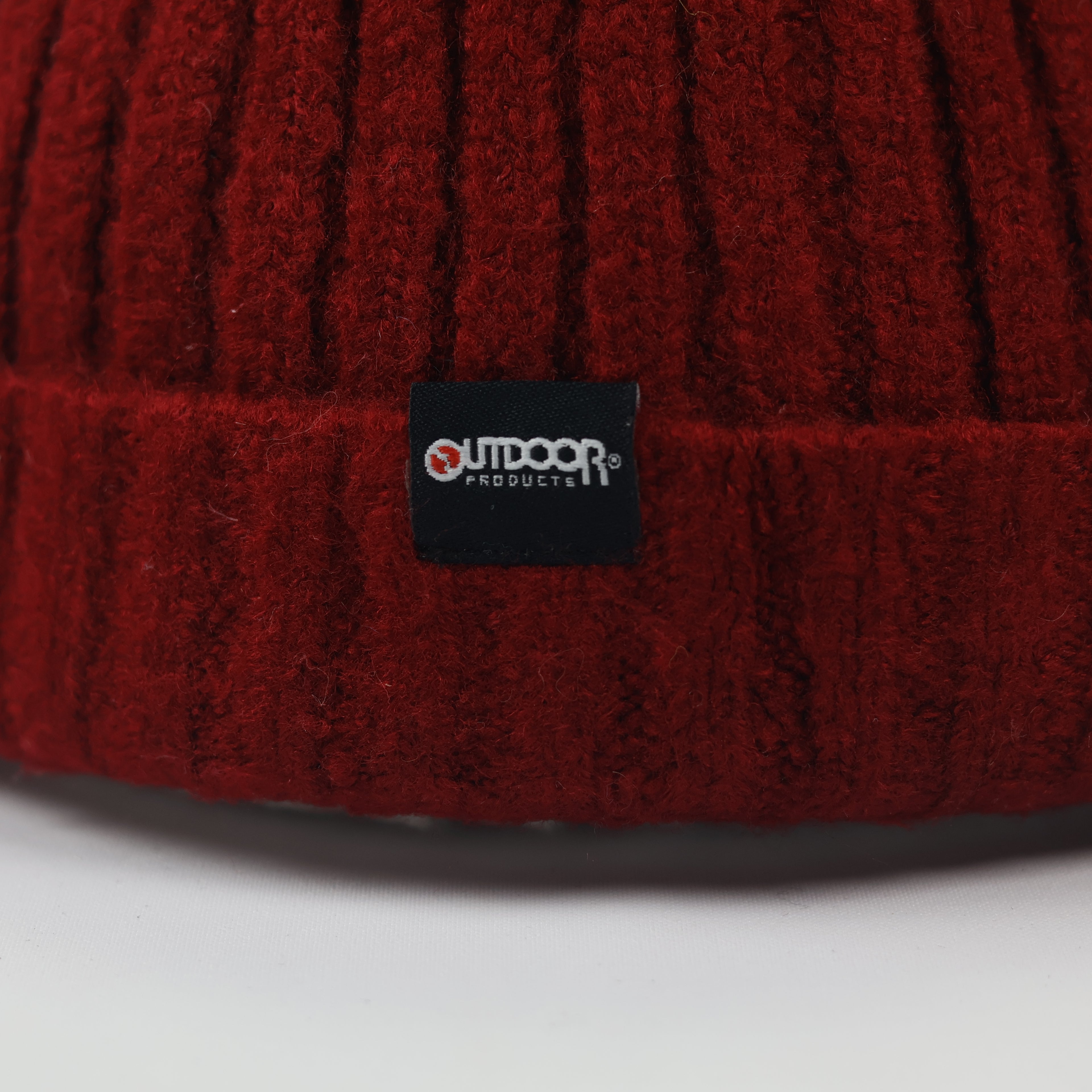 Vintage Style Short Beanie | Outdoor Products 1973 | Burgundy Red Knit