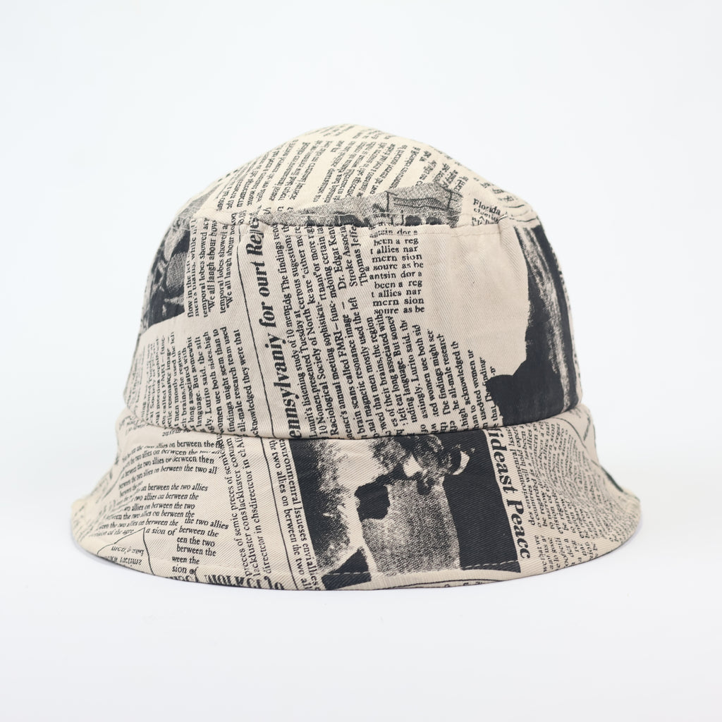Vintage Style "Daily News" Bucket Hat - Beige Cotton