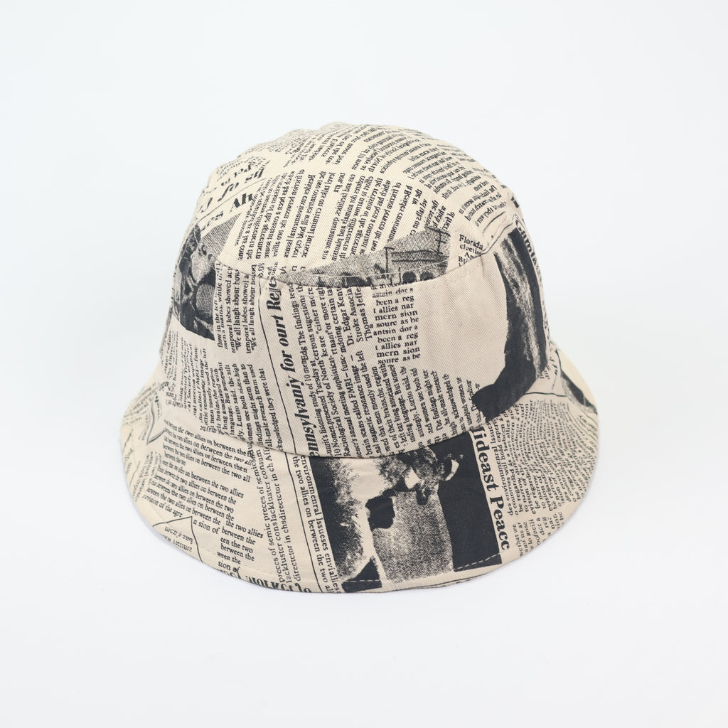 Vintage Style "Daily News" Bucket Hat - Beige Cotton