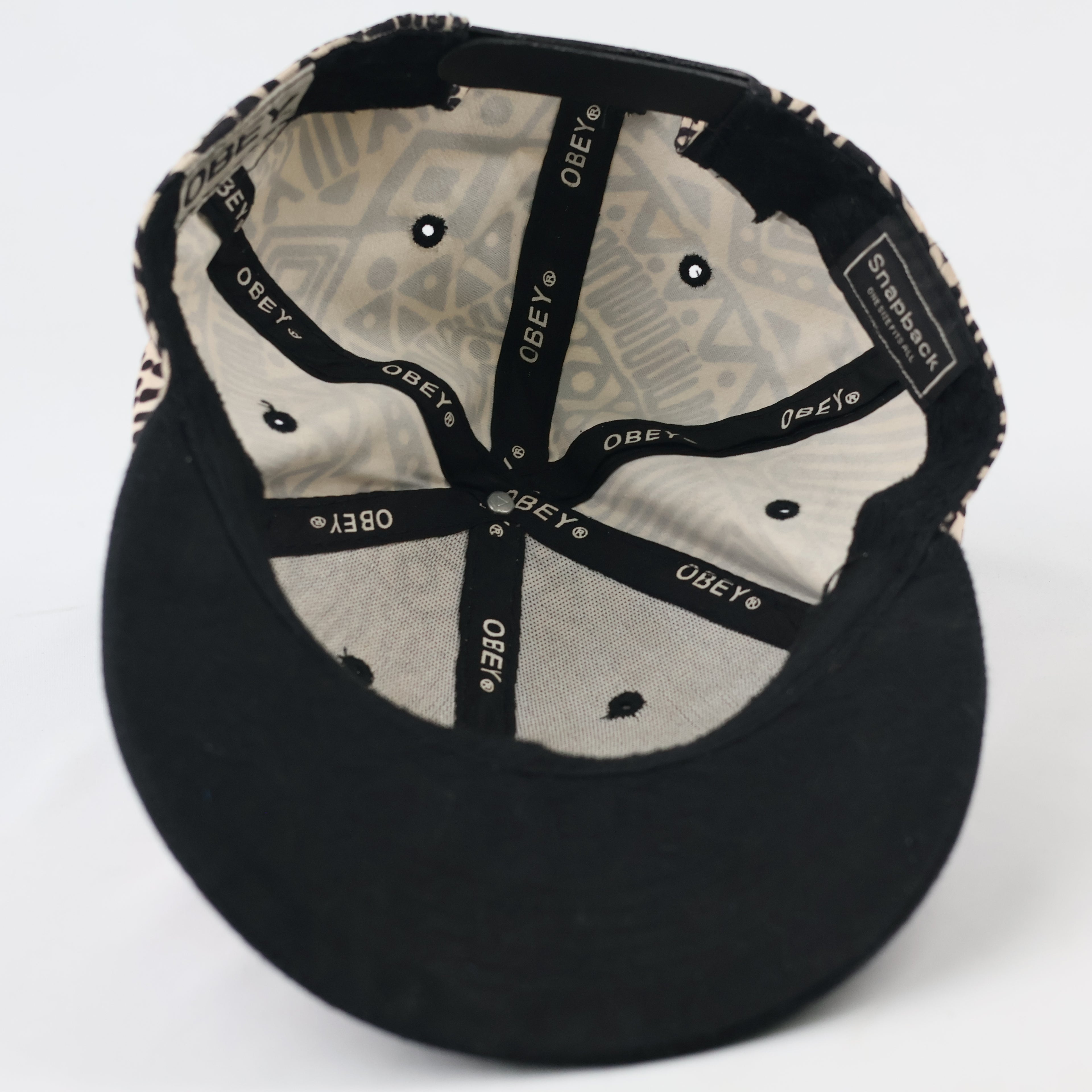 Thrifted Obey Geometric Aztec Print Hat | Black Flat Brim
