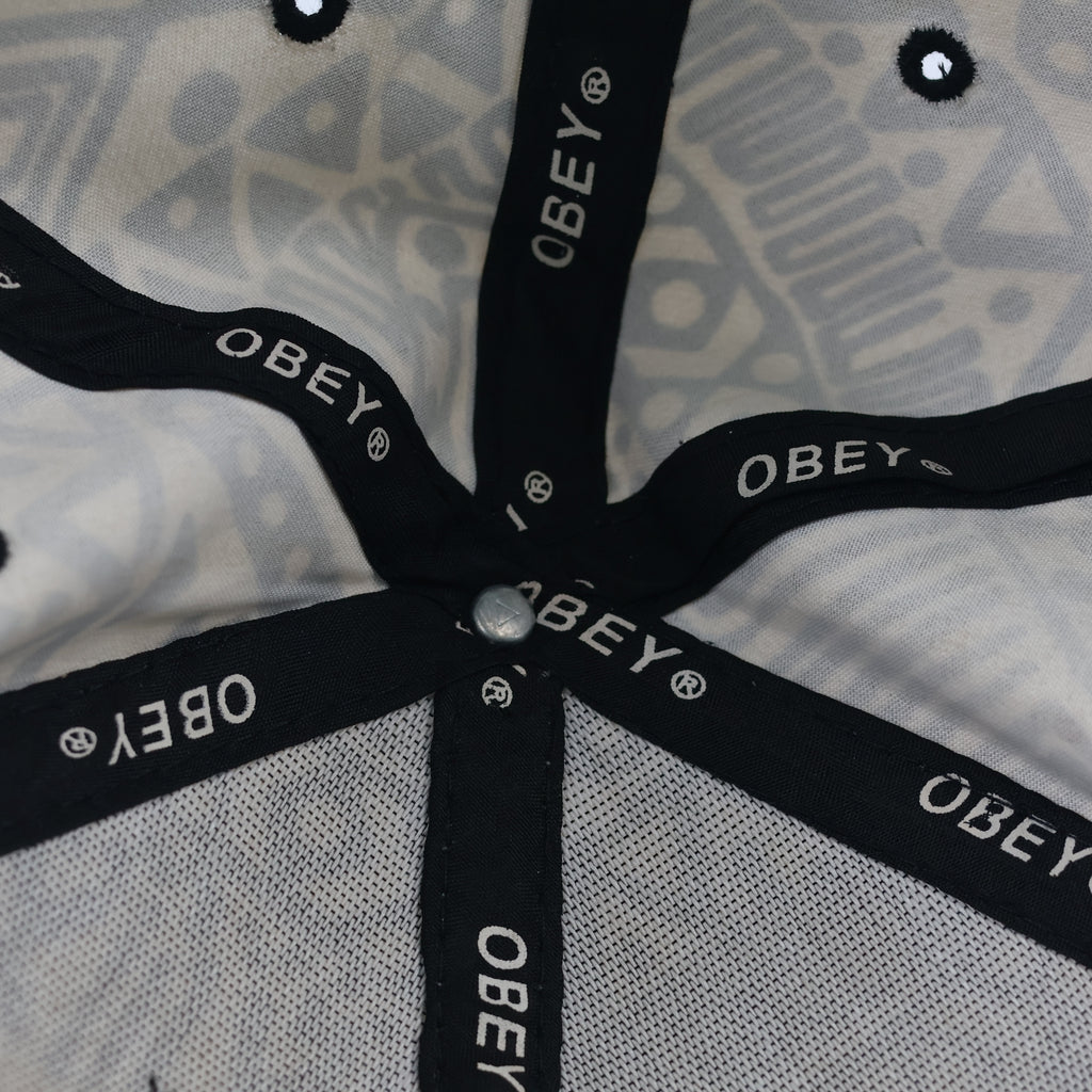 Thrifted Obey Geometric Aztec Print Hat | Black Flat Brim