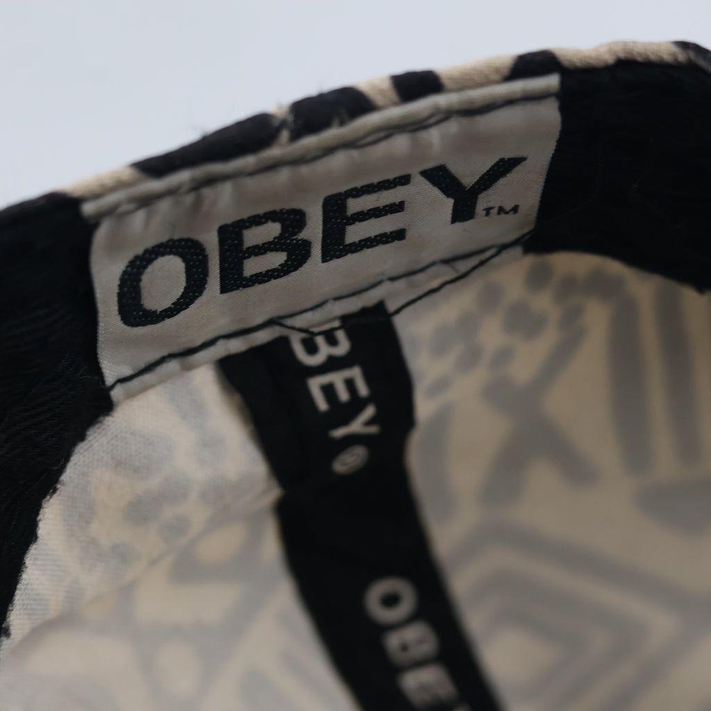 Thrifted Obey Geometric Aztec Print Hat | Black Flat Brim