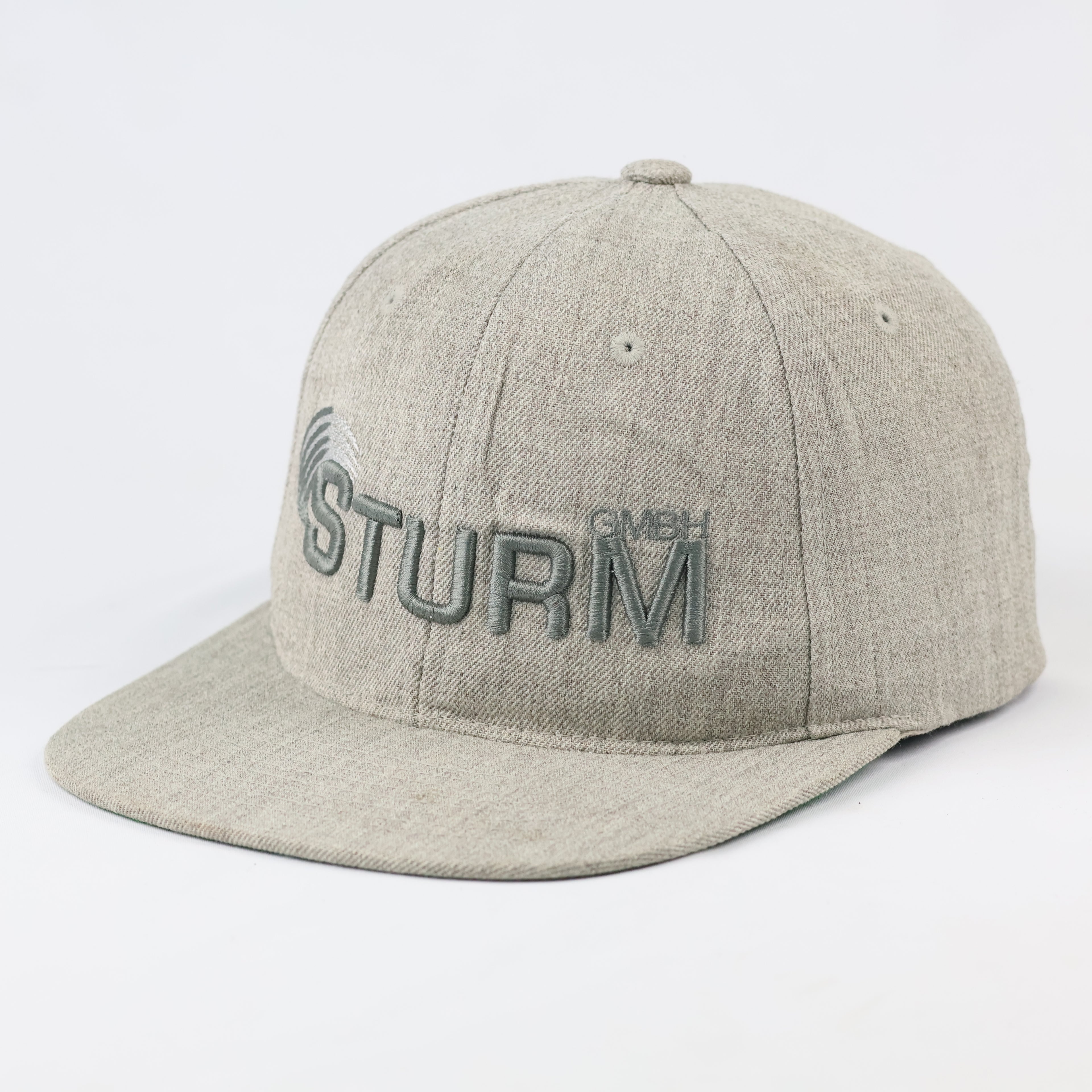 Thrifted Sturm GmbH Grey Wool Blend Cap | Yupoong Snapback 57-59cm