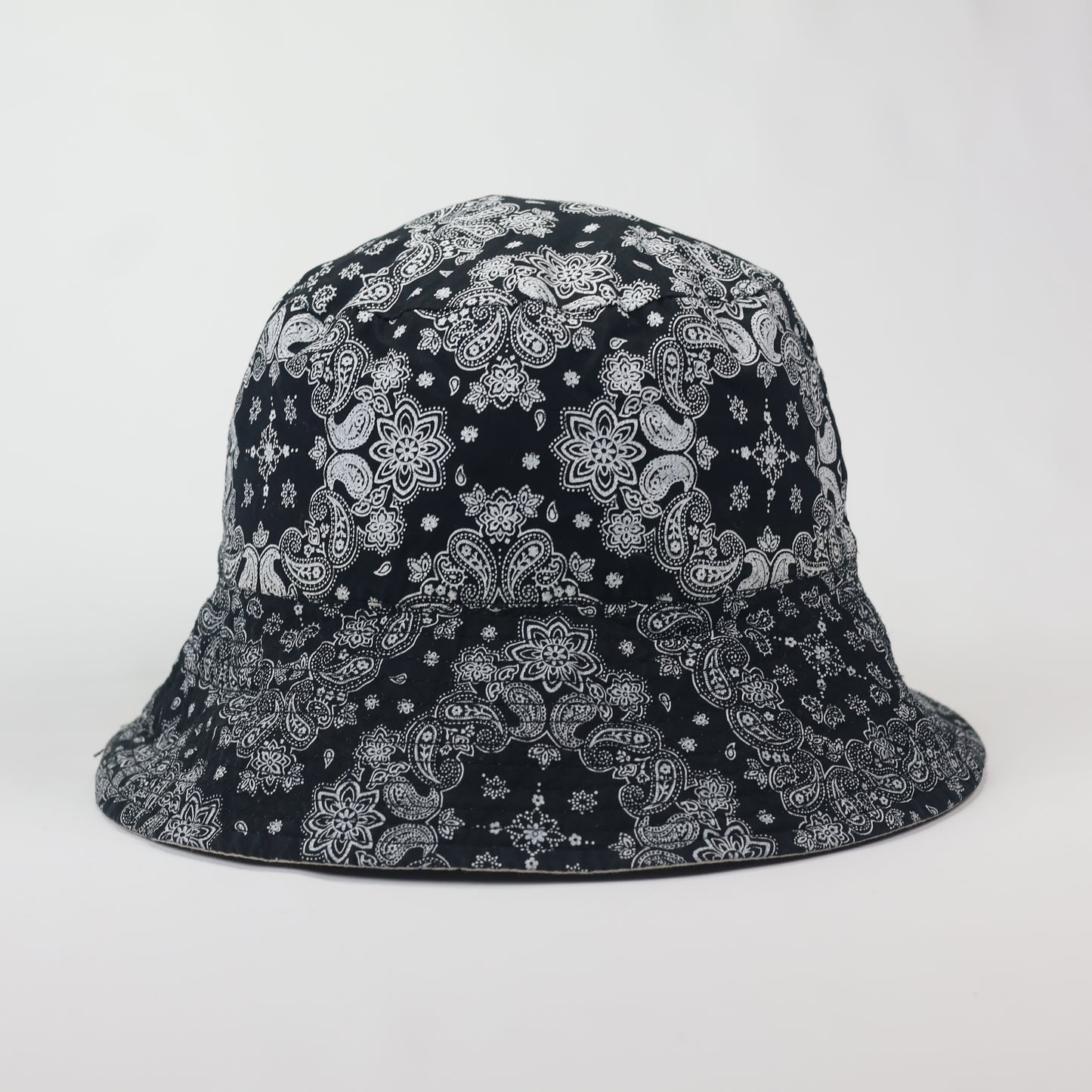 Reversible 2-in-1 Bucket Hat | Black Paisley Bandana & Solid Beige | Unisex