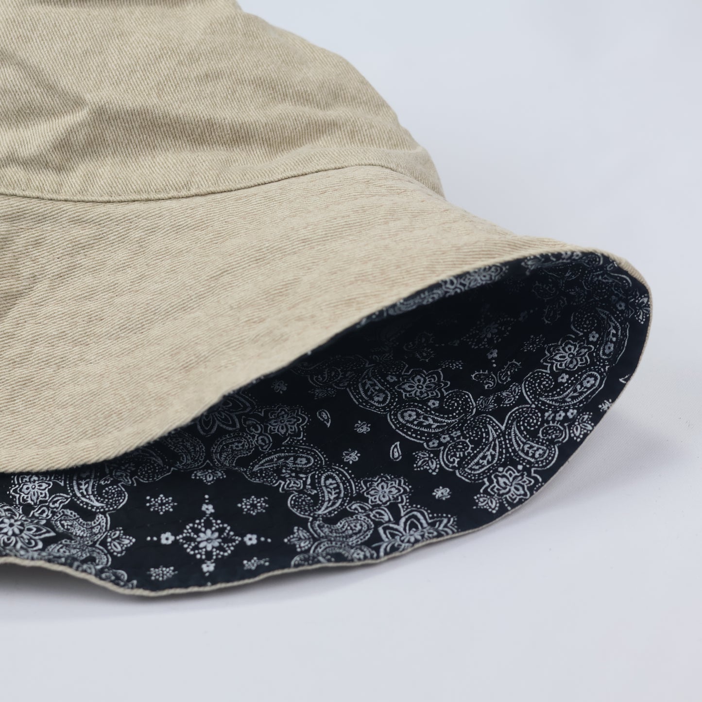 Reversible 2-in-1 Bucket Hat | Black Paisley Bandana & Solid Beige | Unisex