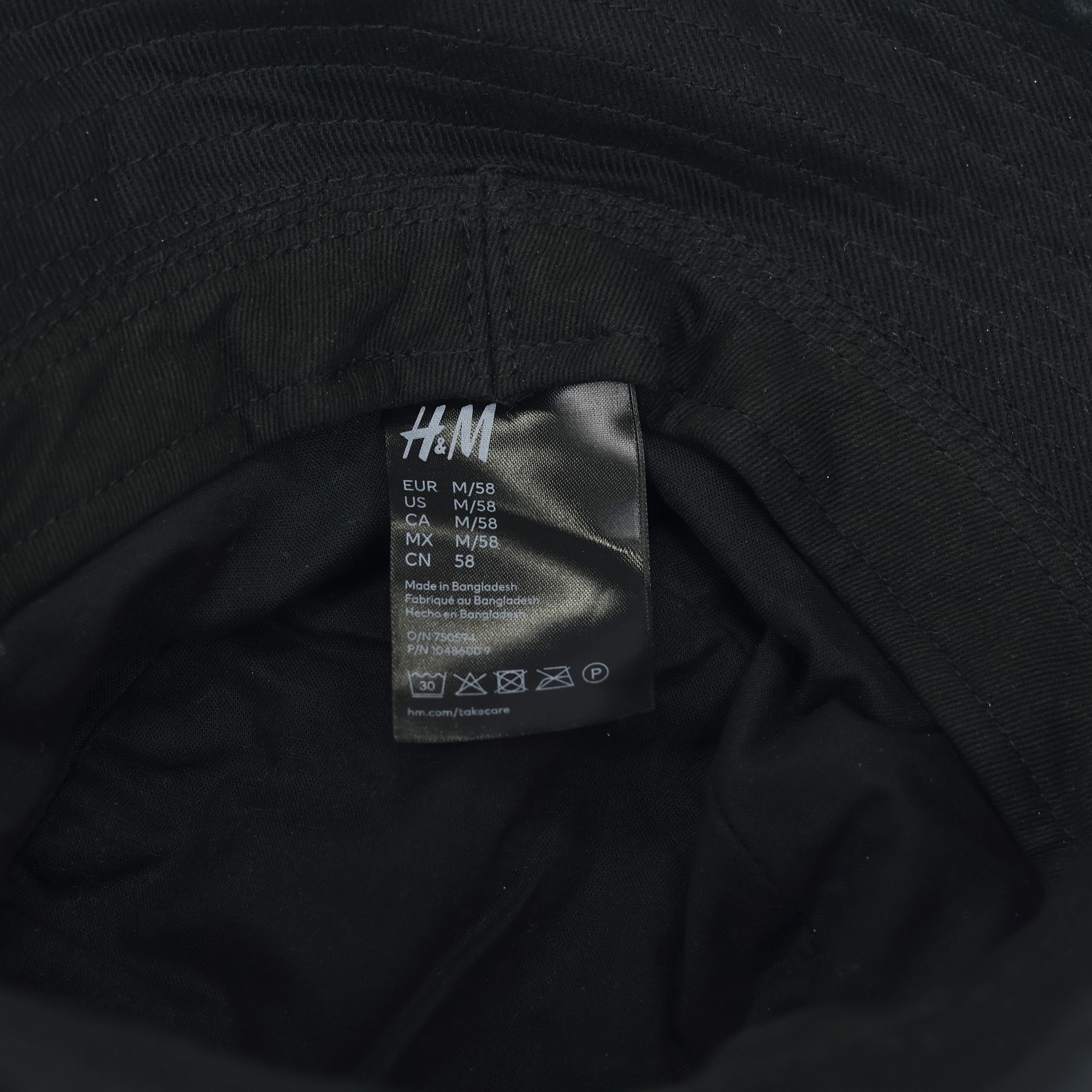 H&M Black Cotton Bucket Hat | Classic Fisherman Cap | Size M (58cm)