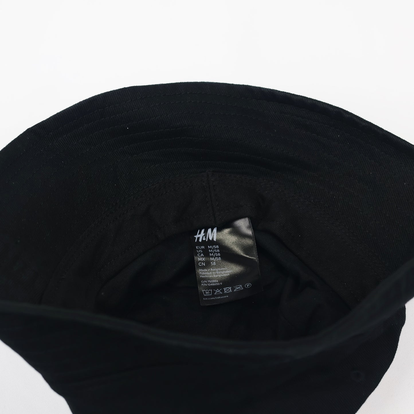 H&M Black Cotton Bucket Hat | Classic Fisherman Cap | Size M (58cm)