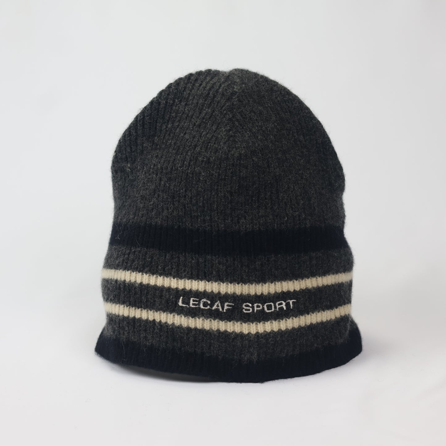 Vintage Lecaf Sport Knit Cap | Charcoal Grey with Cream Stripes | Unisex