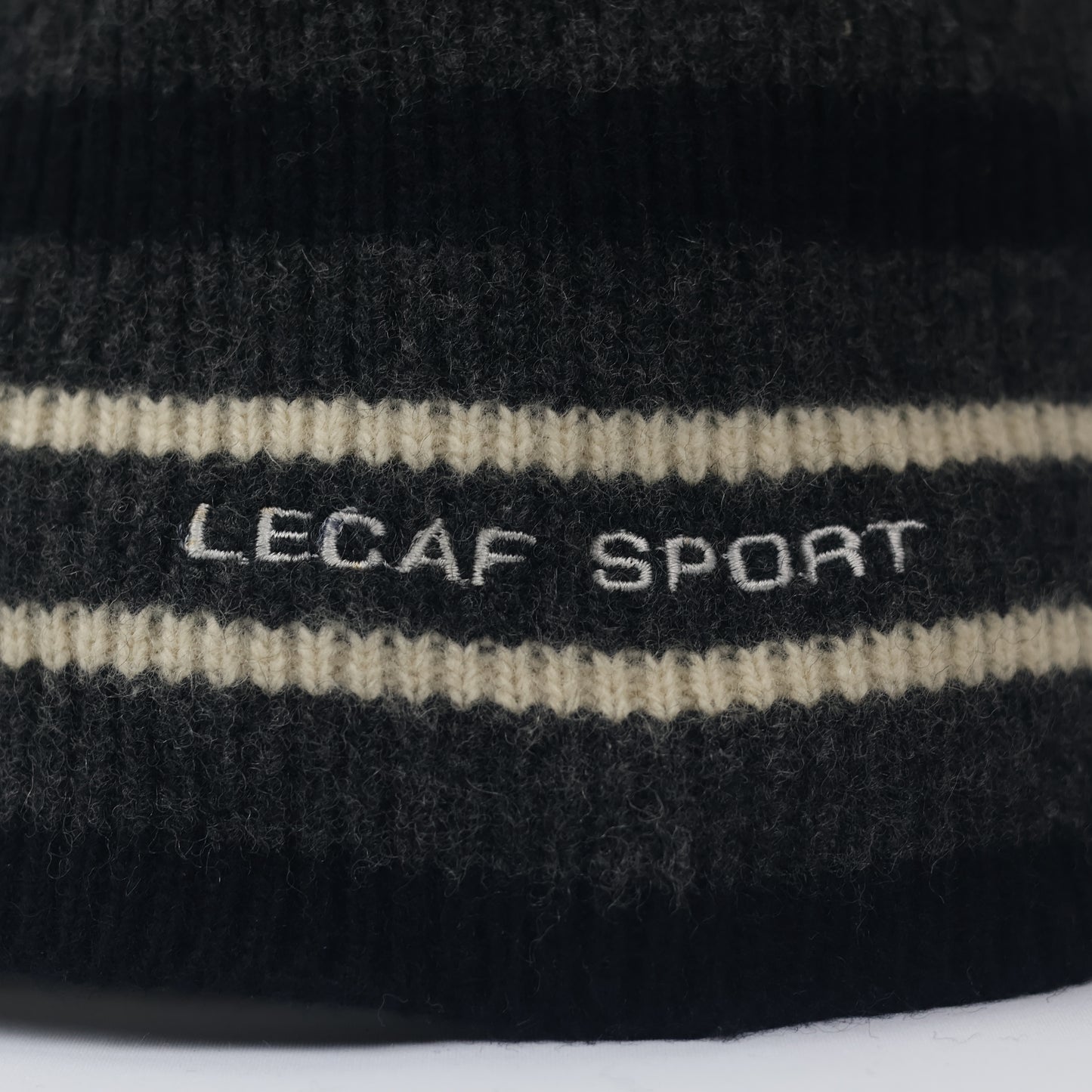 Vintage Lecaf Sport Knit Cap | Charcoal Grey with Cream Stripes | Unisex