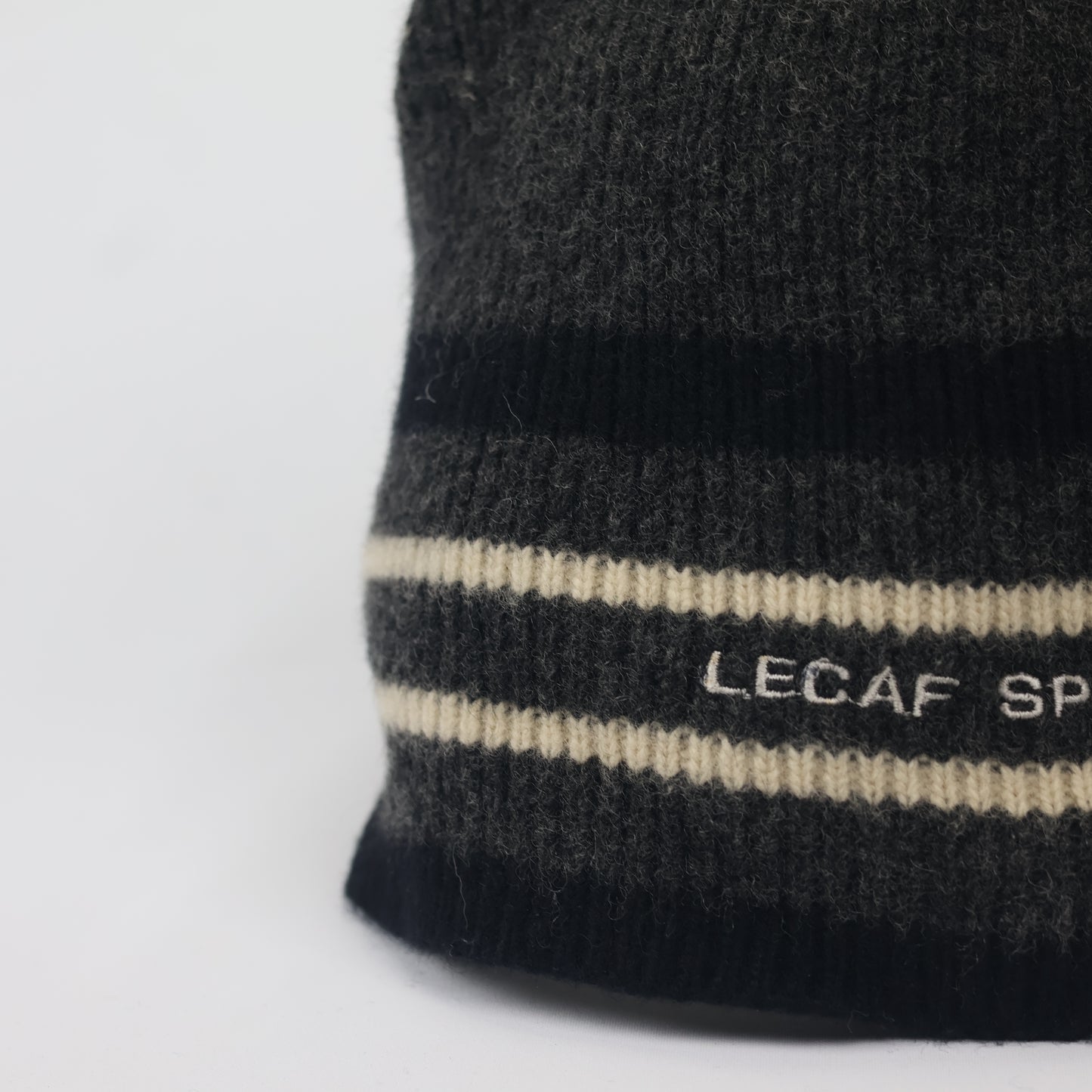 Vintage Lecaf Sport Knit Cap | Charcoal Grey with Cream Stripes | Unisex