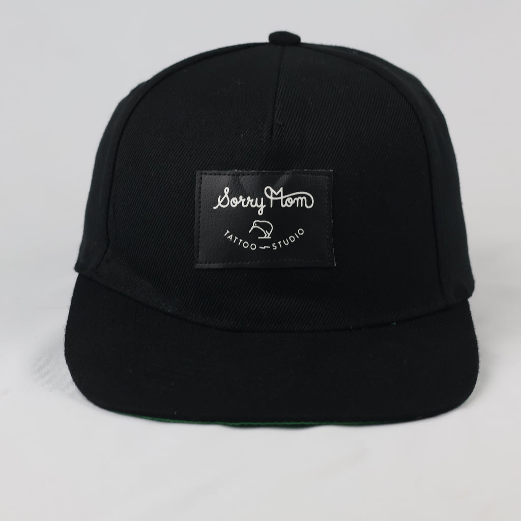 Thrifted Black Sorry Mom Tattoo Hat | Green Underbrim Snapback