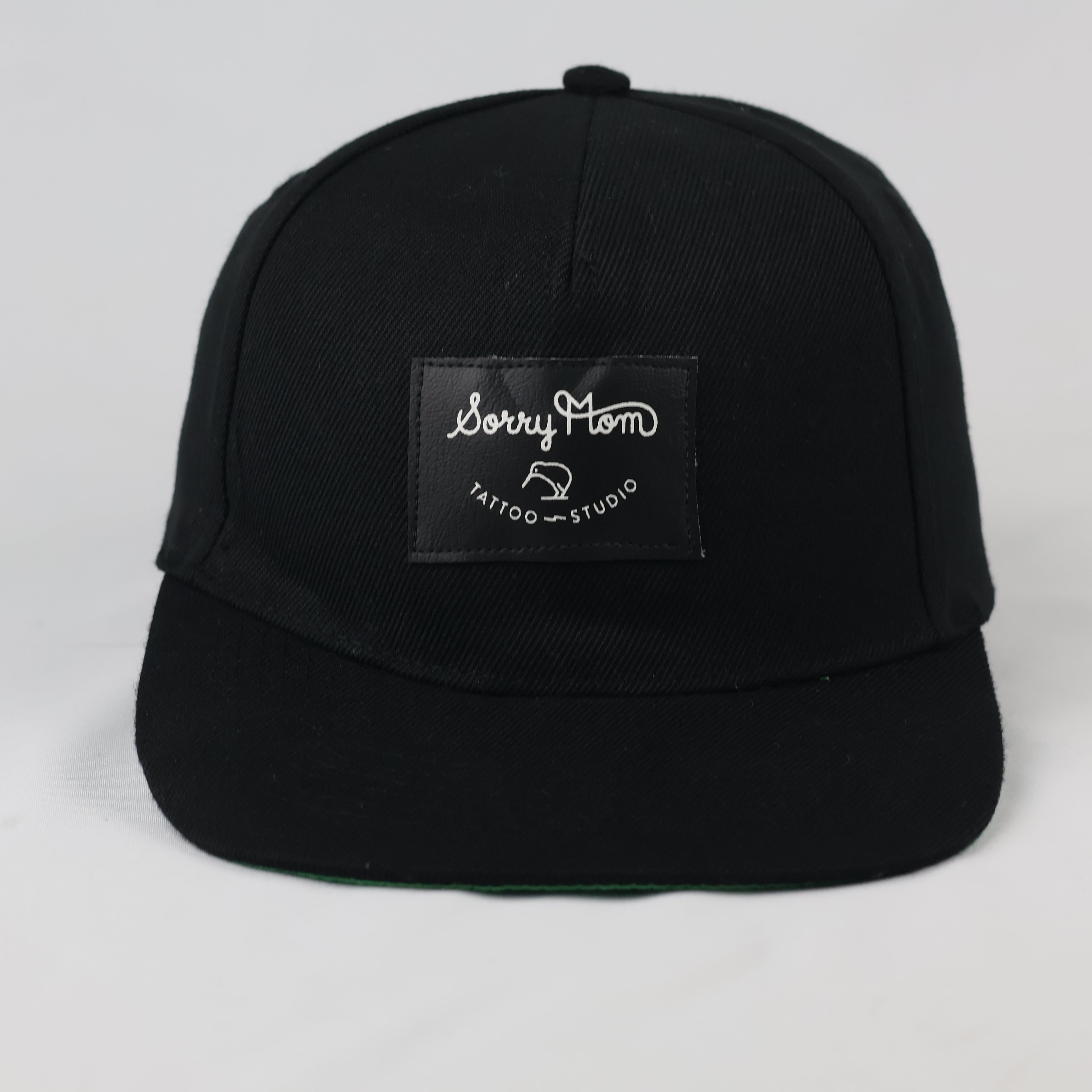 Thrifted Black Sorry Mom Tattoo Hat | Green Underbrim Snapback