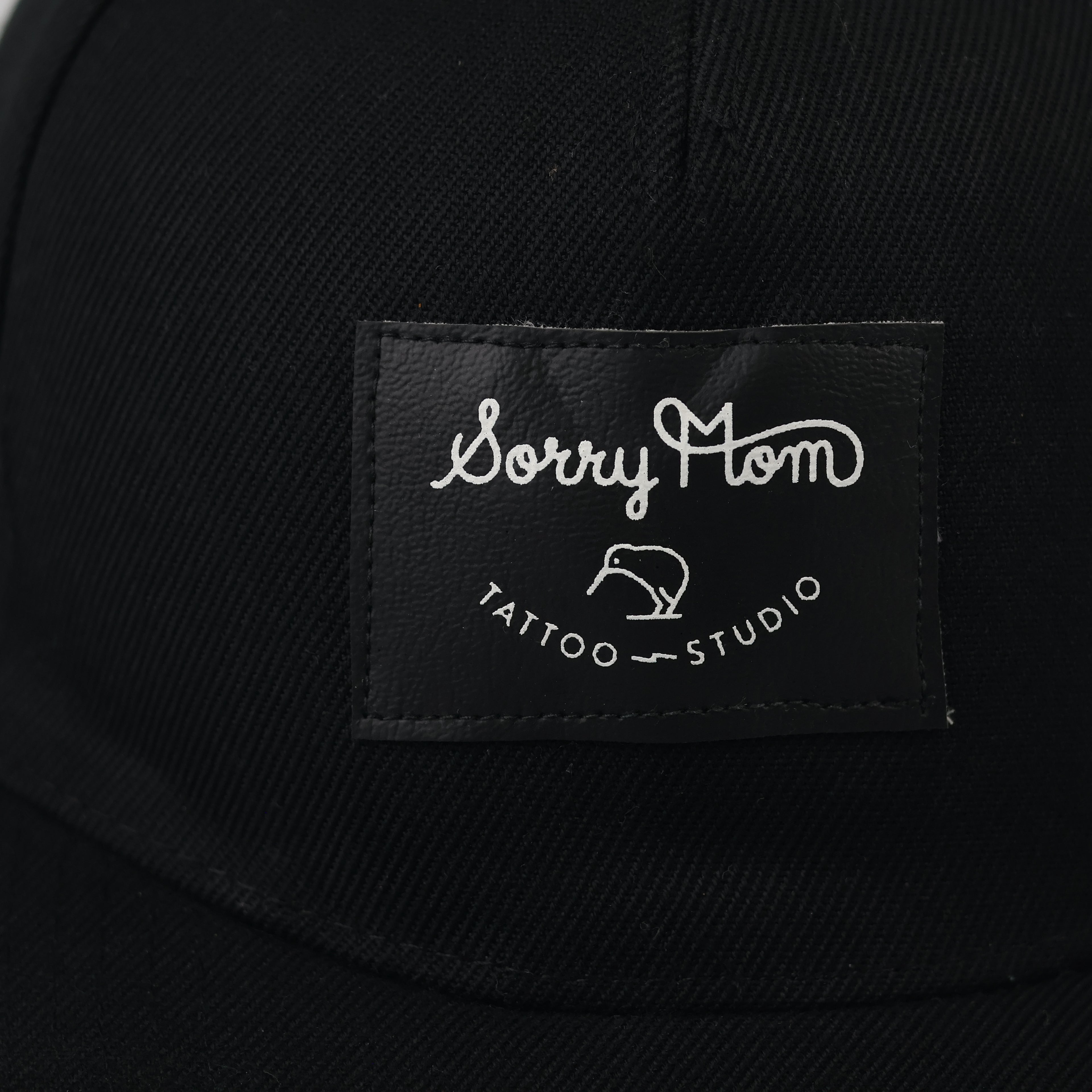 Thrifted Black Sorry Mom Tattoo Hat | Green Underbrim Snapback