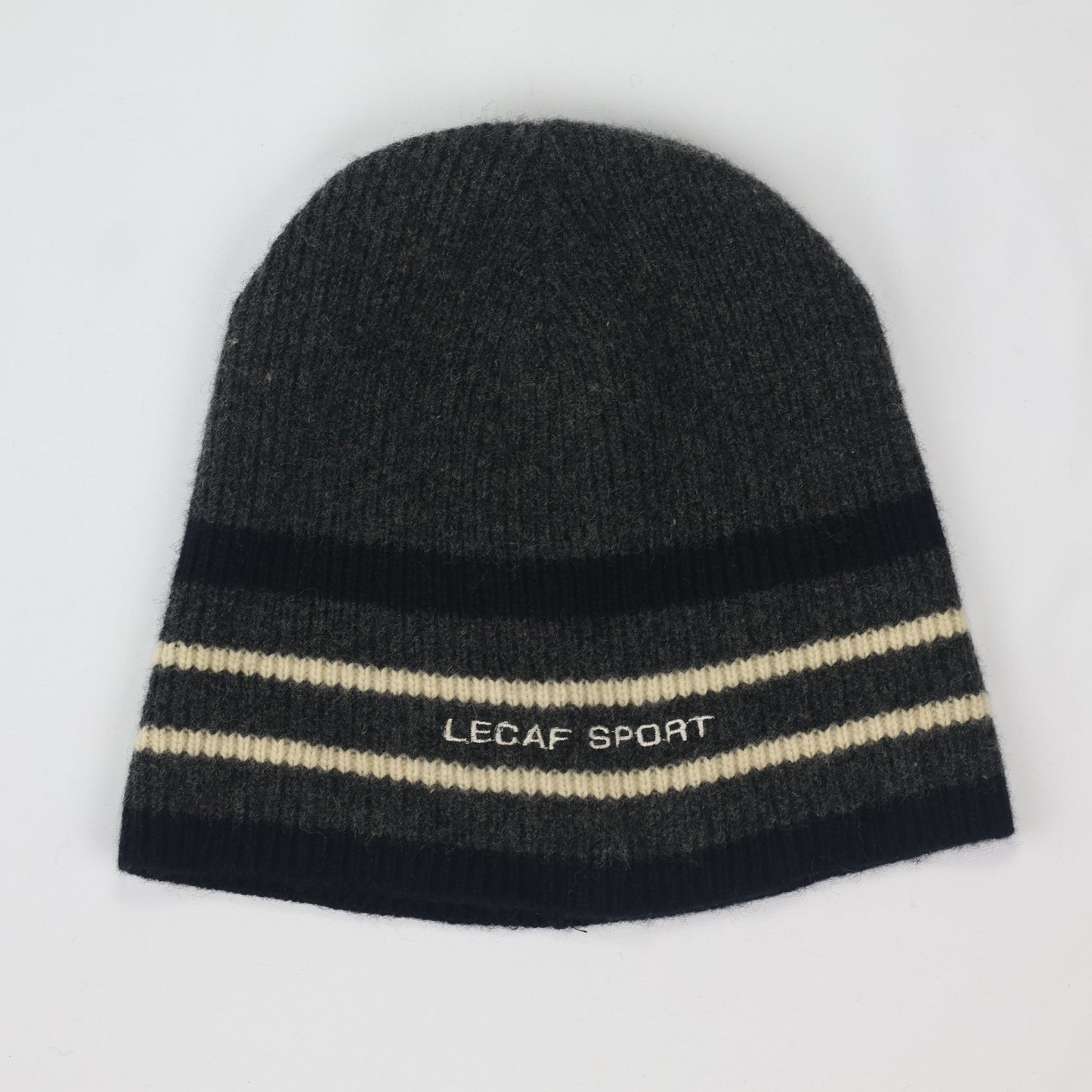 Vintage Lecaf Sport Knit Cap | Charcoal Grey with Cream Stripes | Unisex