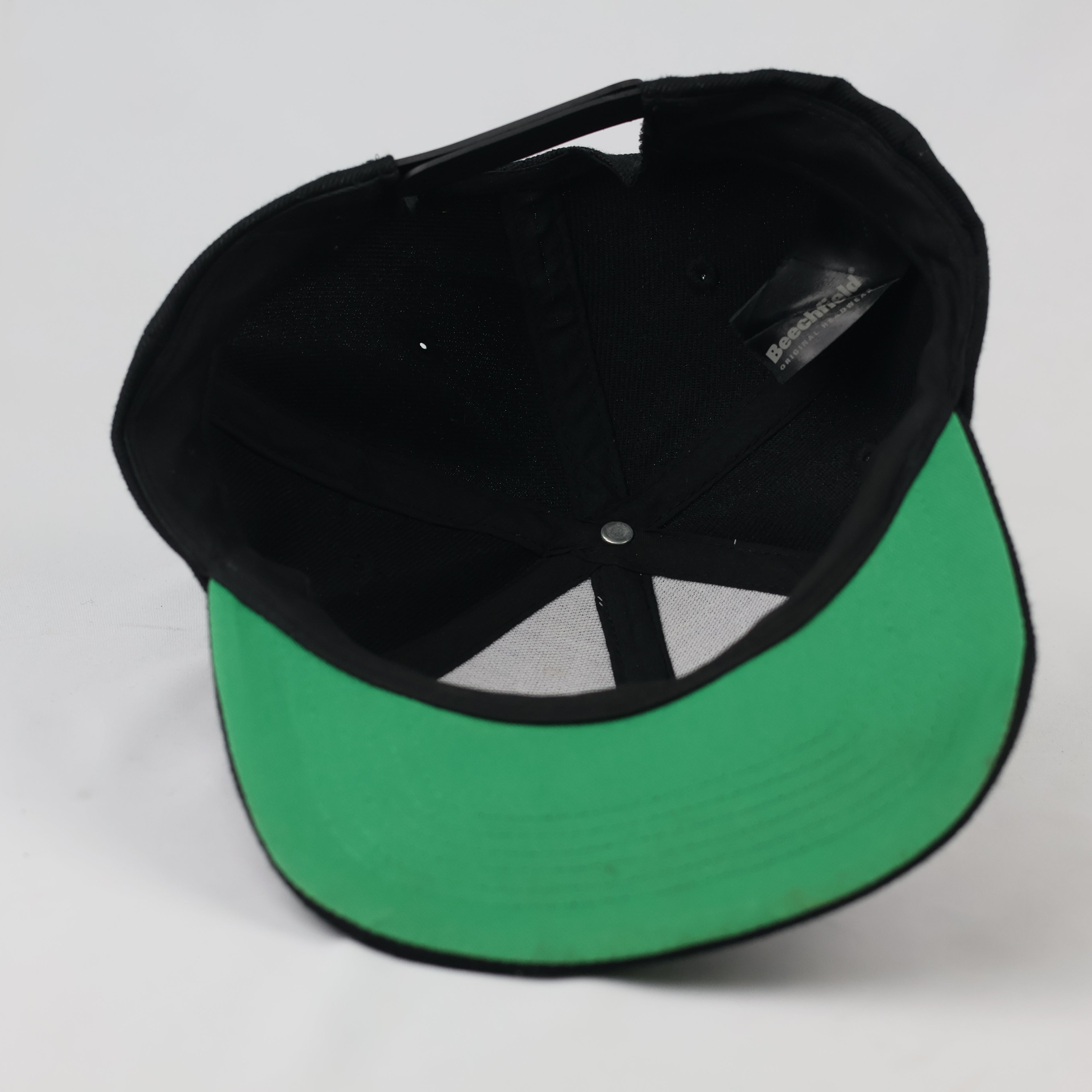 Thrifted Black Sorry Mom Tattoo Hat | Green Underbrim Snapback