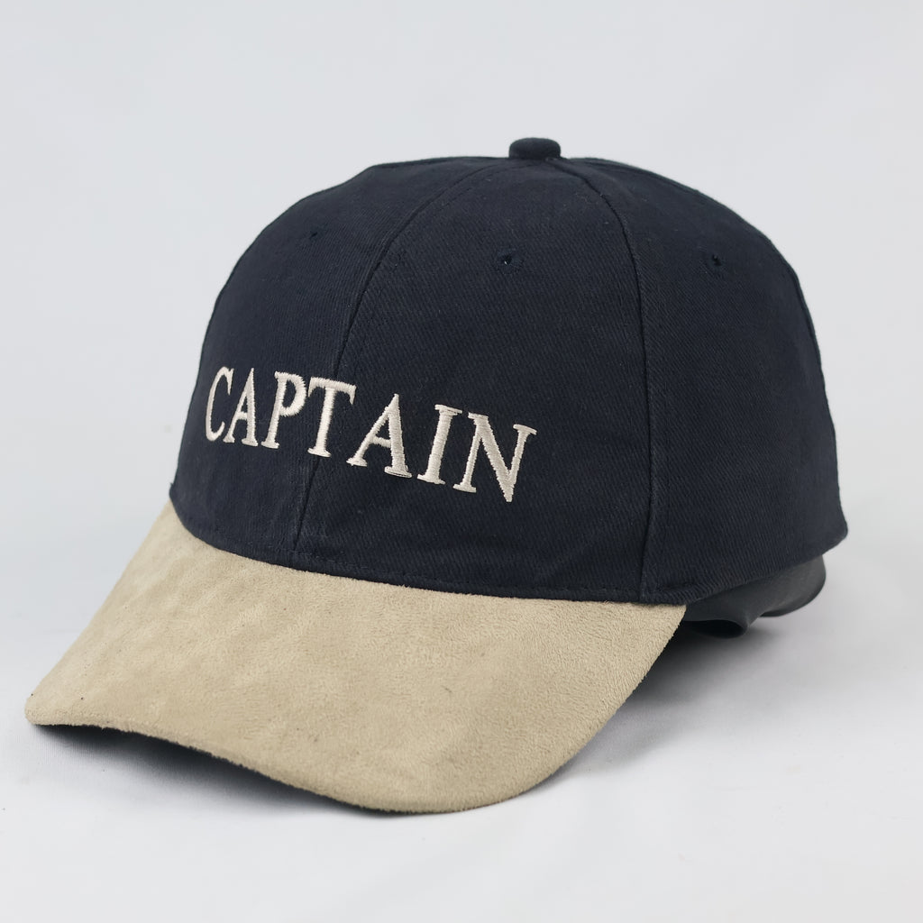 Thrifted Navy Blue Captain Hat with Faux Suede Visor | 56-58cm