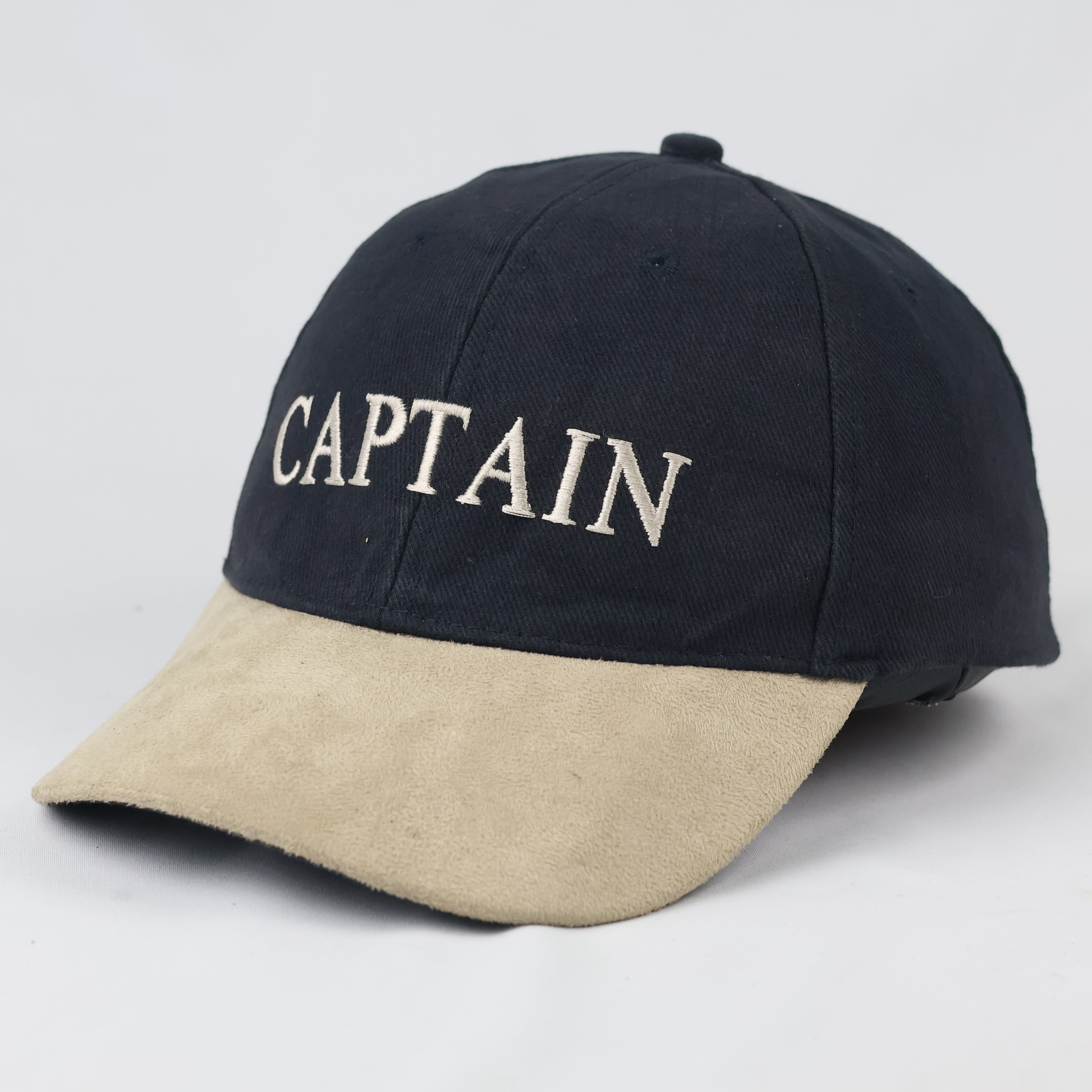 Thrifted Navy Blue Captain Hat with Faux Suede Visor | 56-58cm