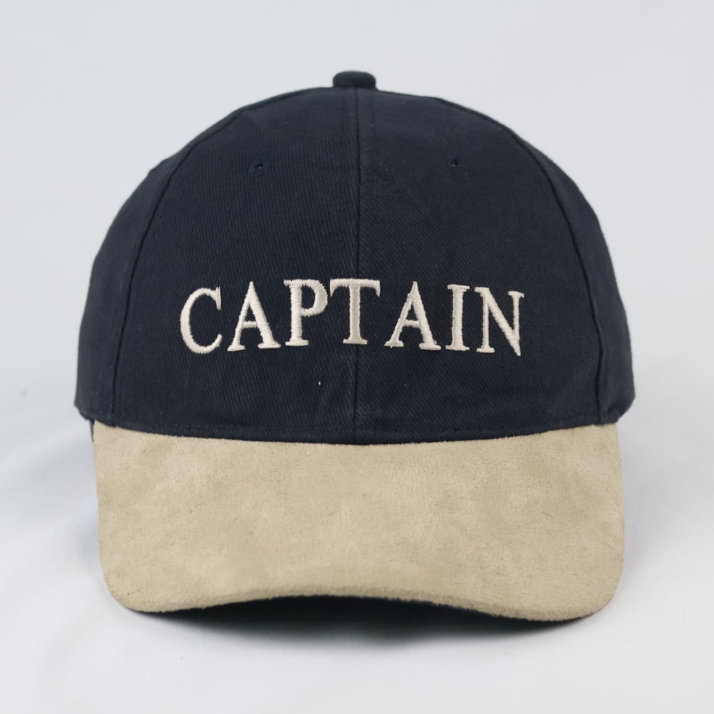 Thrifted Navy Blue Captain Hat with Faux Suede Visor | 56-58cm