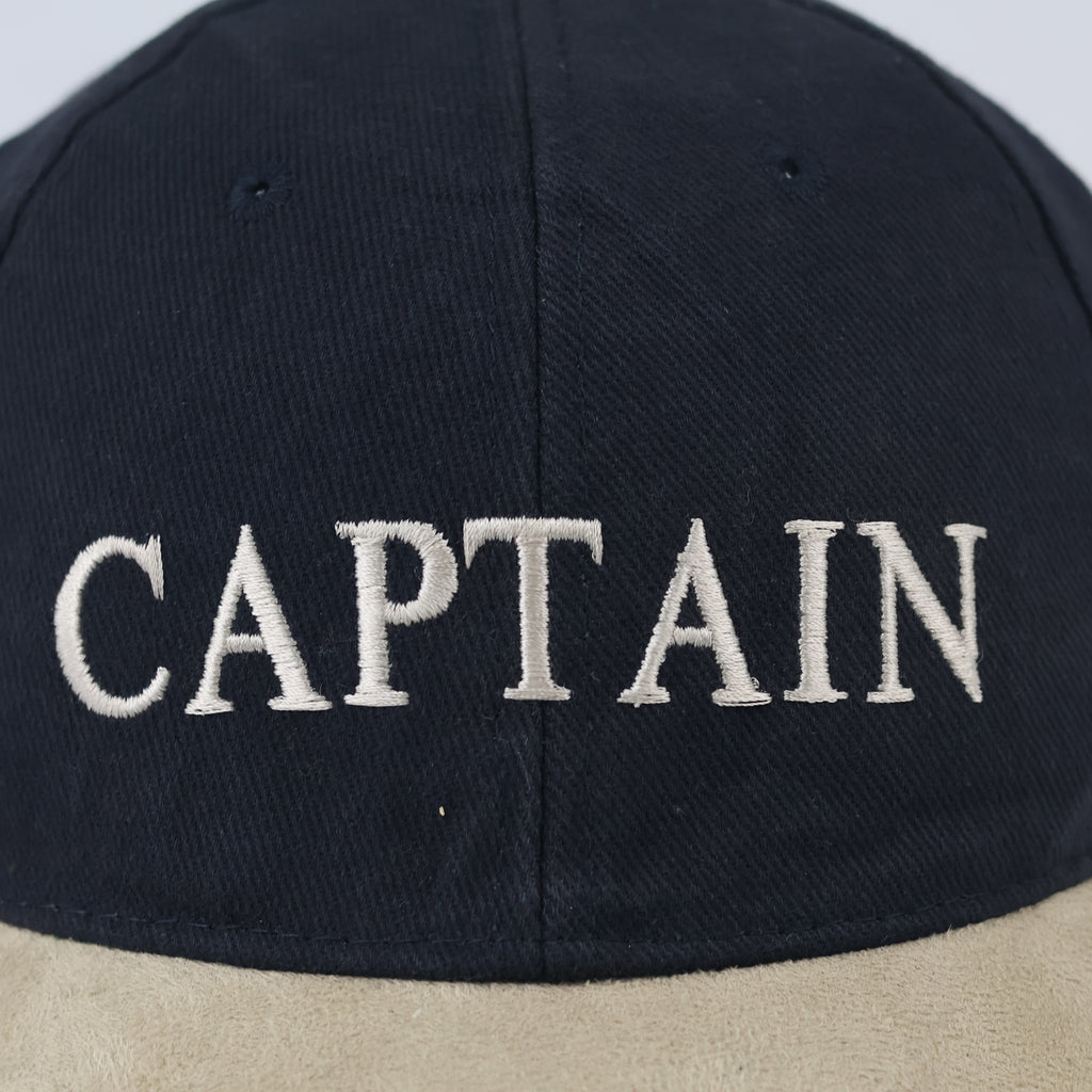 Thrifted Navy Blue Captain Hat with Faux Suede Visor | 56-58cm