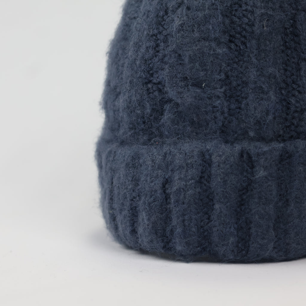 Navy Blue Fuzzy Cable Knit Beanie | Soft Angora-Style Winter Hat | Youth/Teen Size (12-16Y)