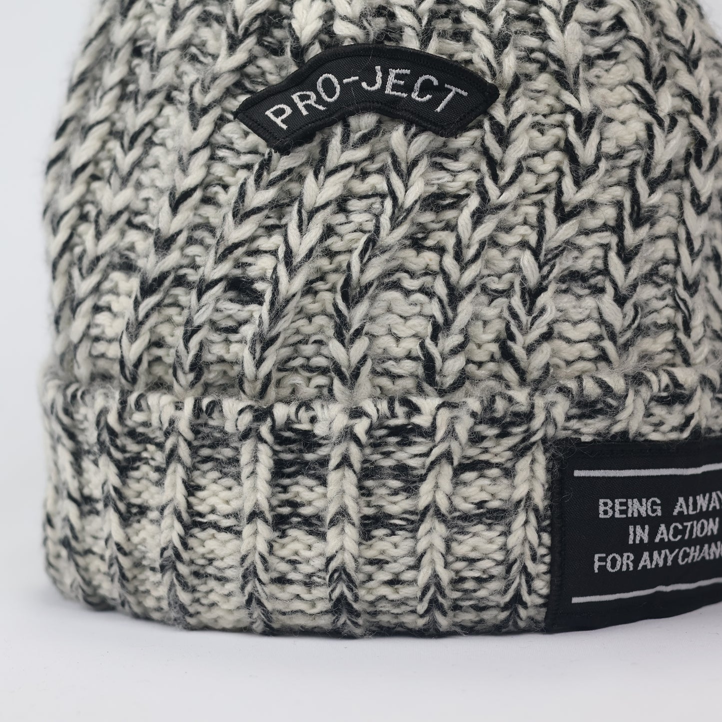 Streetwear "Project" Patch Beanie | Oreo Marl Knit | Thermal Lined Cap