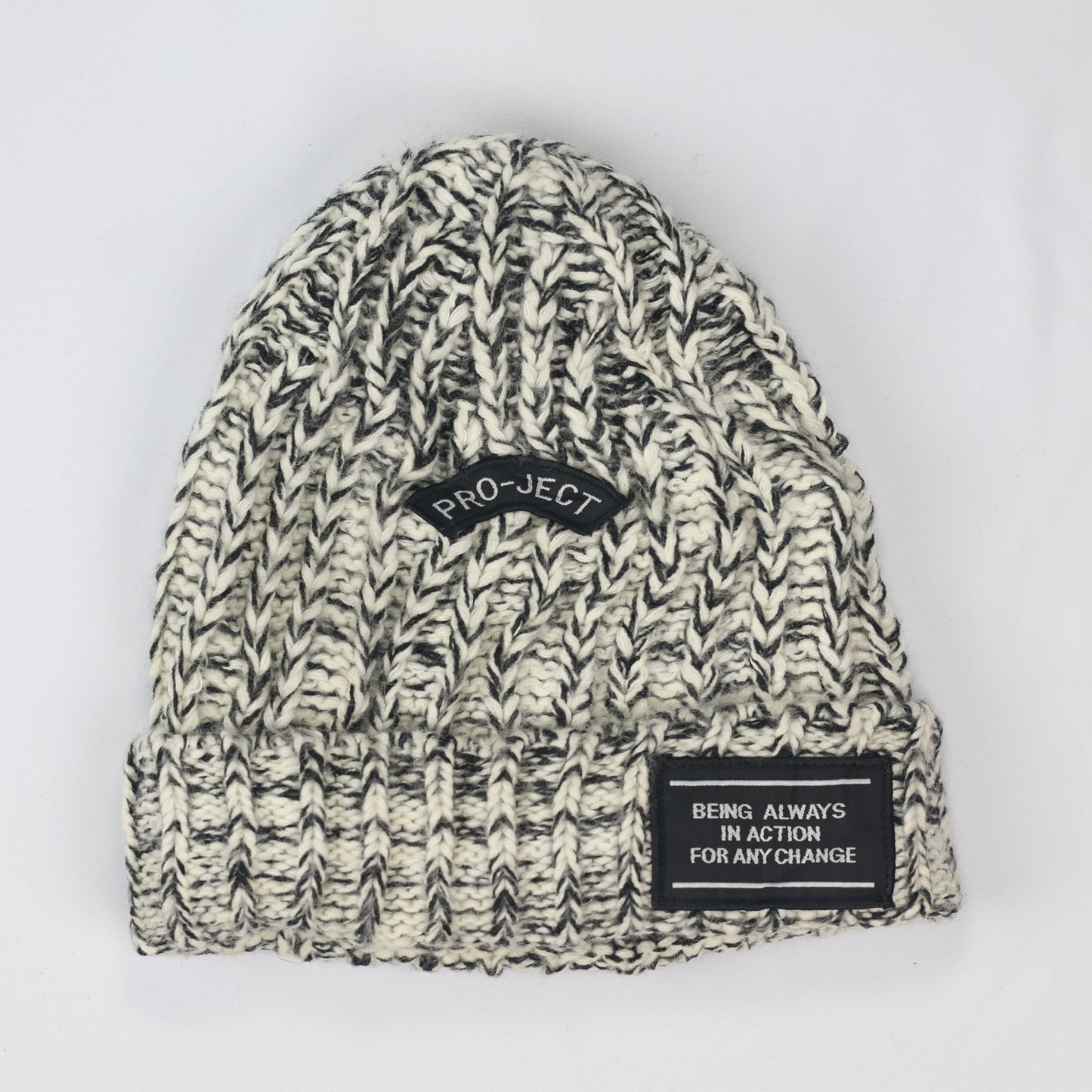 Streetwear "Project" Patch Beanie | Oreo Marl Knit | Thermal Lined Cap