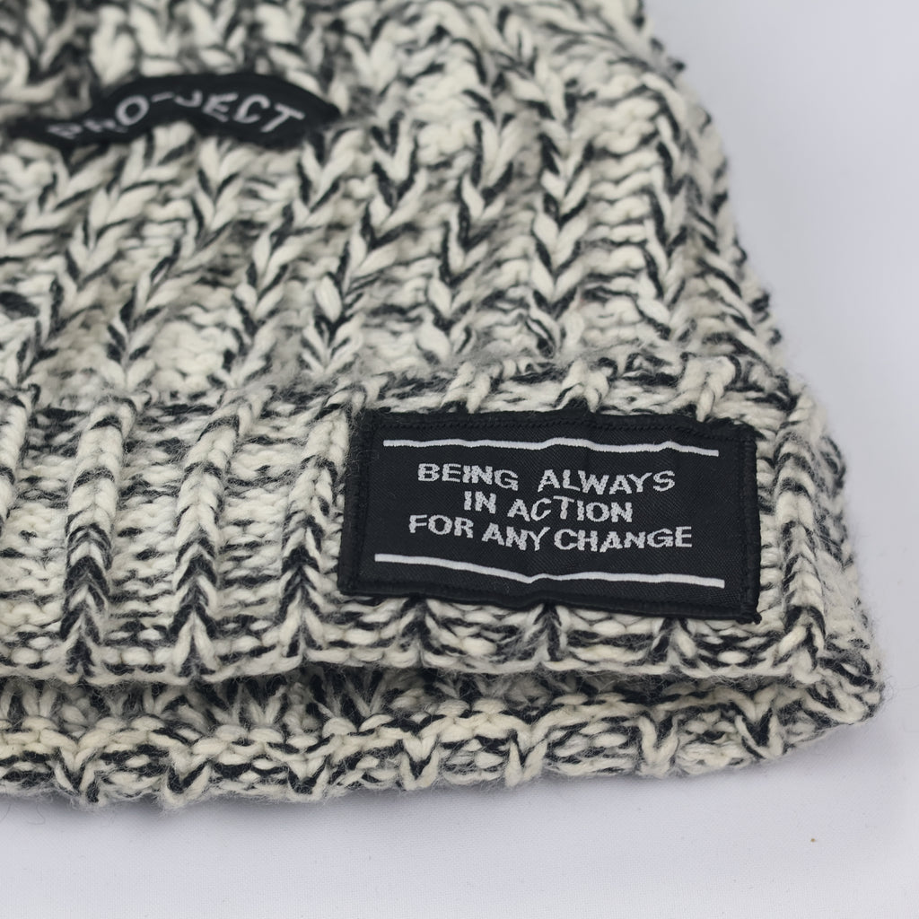Streetwear "Project" Patch Beanie | Oreo Marl Knit | Thermal Lined Cap